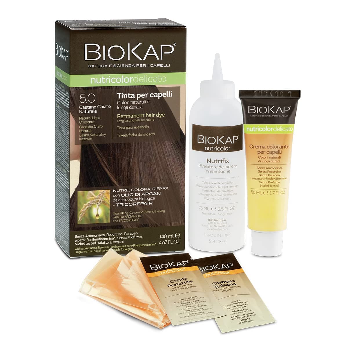 Biokap Permanent Hair Dye, Natural Light Chestnut 5.0, 4.67 Ounce