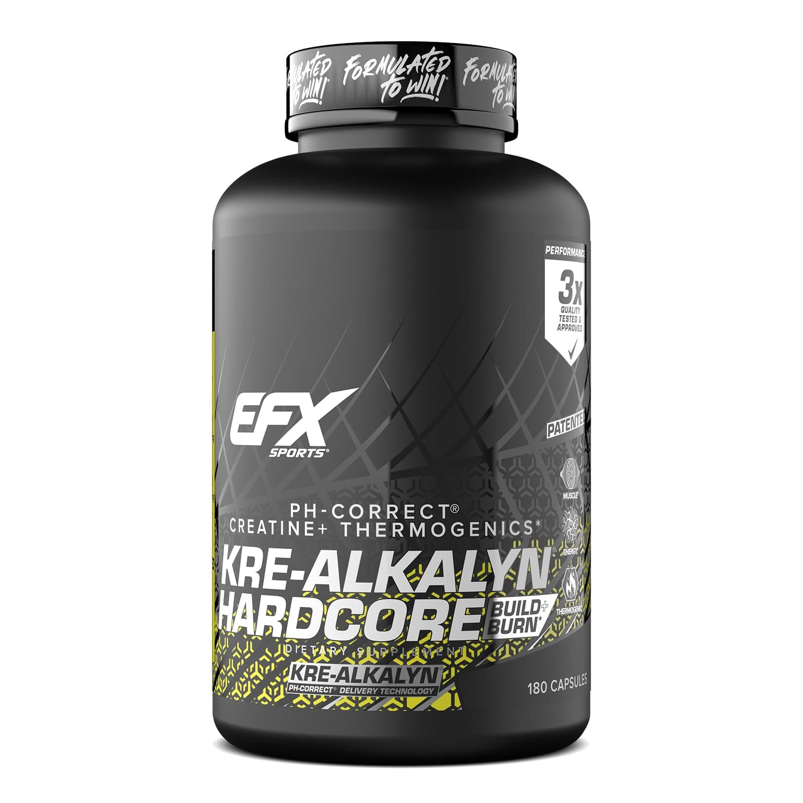 EFX Sports Kre-Alkalyn | PH Correct Creatine Monohydrate Pre-Workout Energy| Patented Formula, Gain Strength, Build Muscle & Enhance Performance - 180 Capsules / 60 Servings