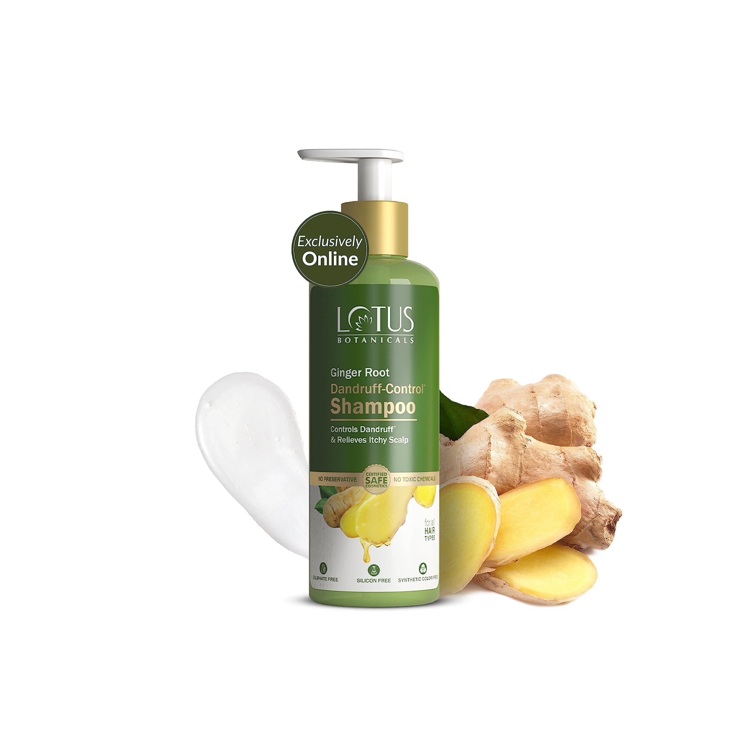 Lotus Botanicals Dandruff-Control Shampoo | Ginger Root & Tea Tree Oil | Anti Dandruff | Silicon, Sulphate & Chemical Free | For All Hair Types | For Women and Men| 300ml