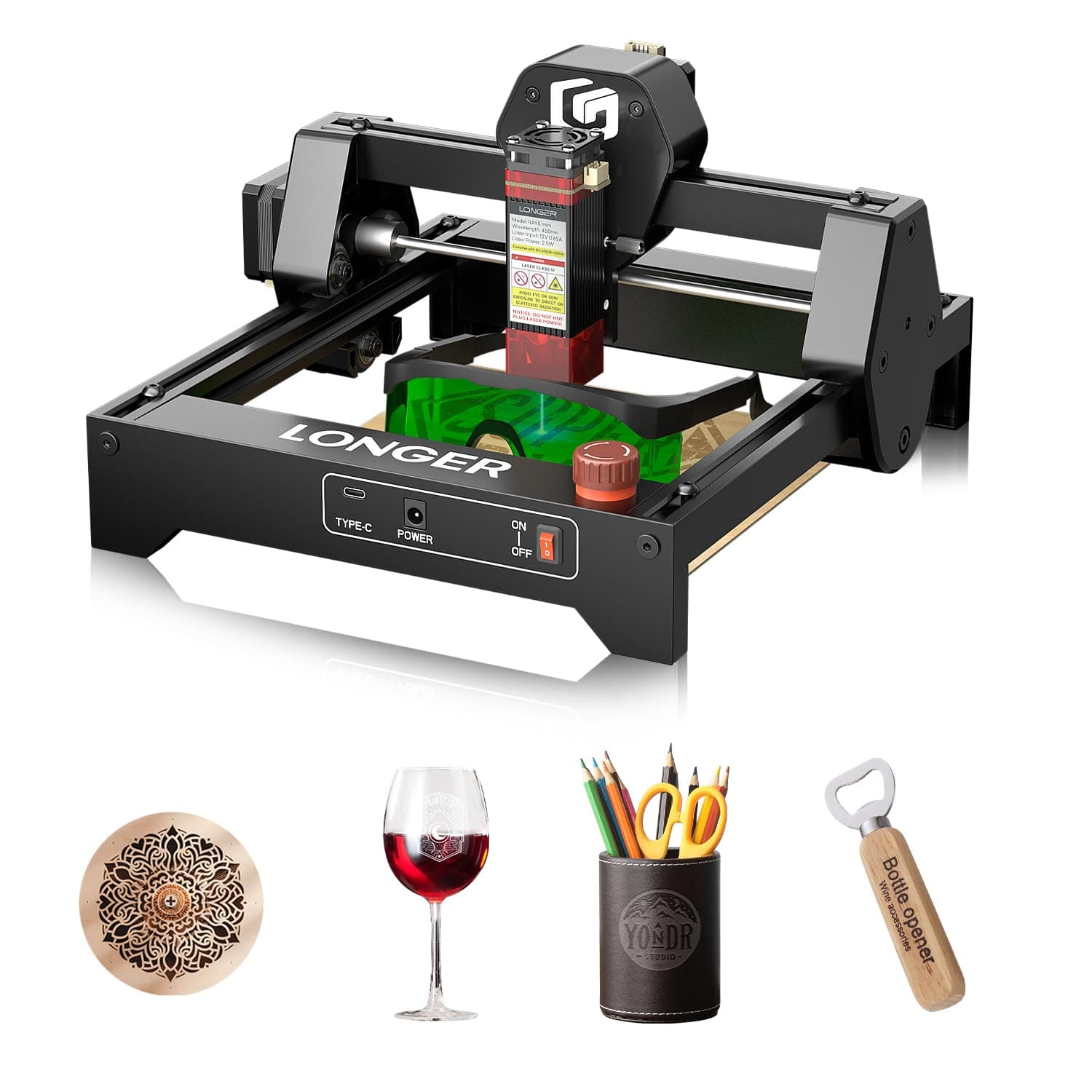 LONGER Ray5 mini Laser Engraver, 32-Bit High-Speed 12000mm/min, 0.04mm Compressed Spot, WiFi APP Control, 130×140mm Engraving Area, Eye Protection, for Wood, Acrylic, Paper (3.5W)