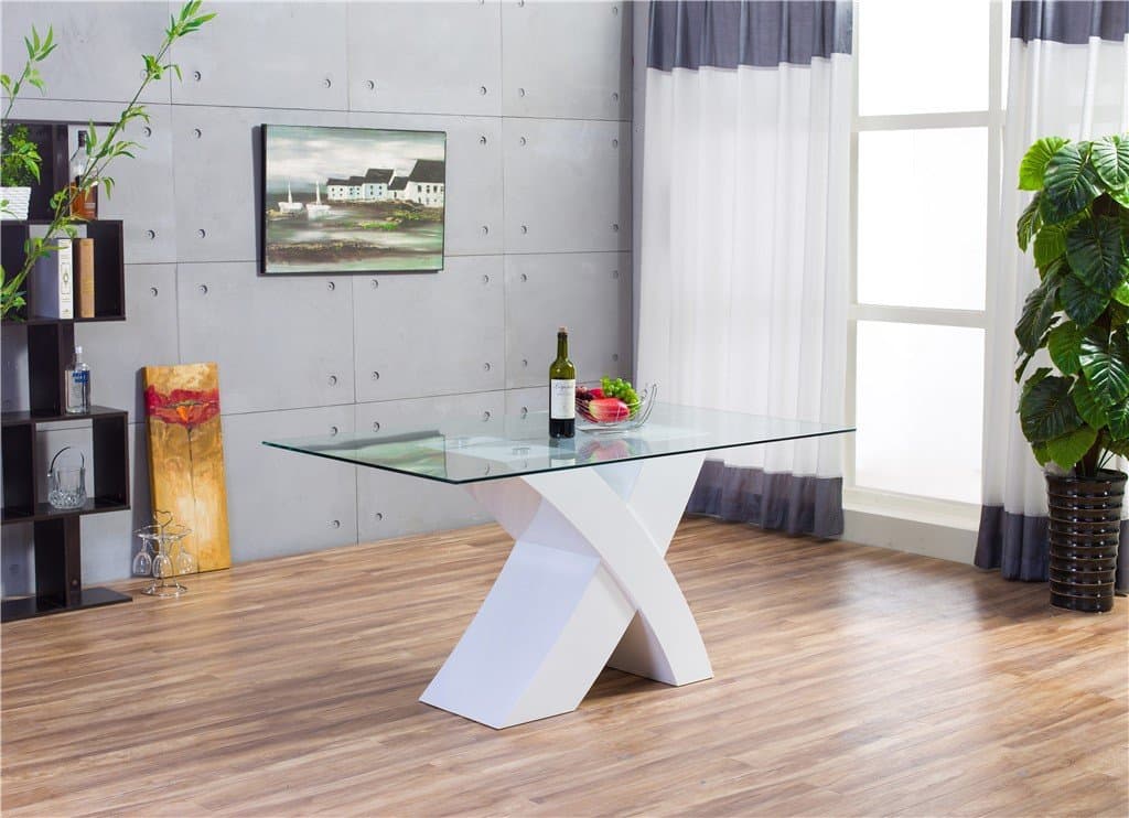 MILANO X High Gloss WHITE/BLACK Glass Wood Dining Table Only (White)