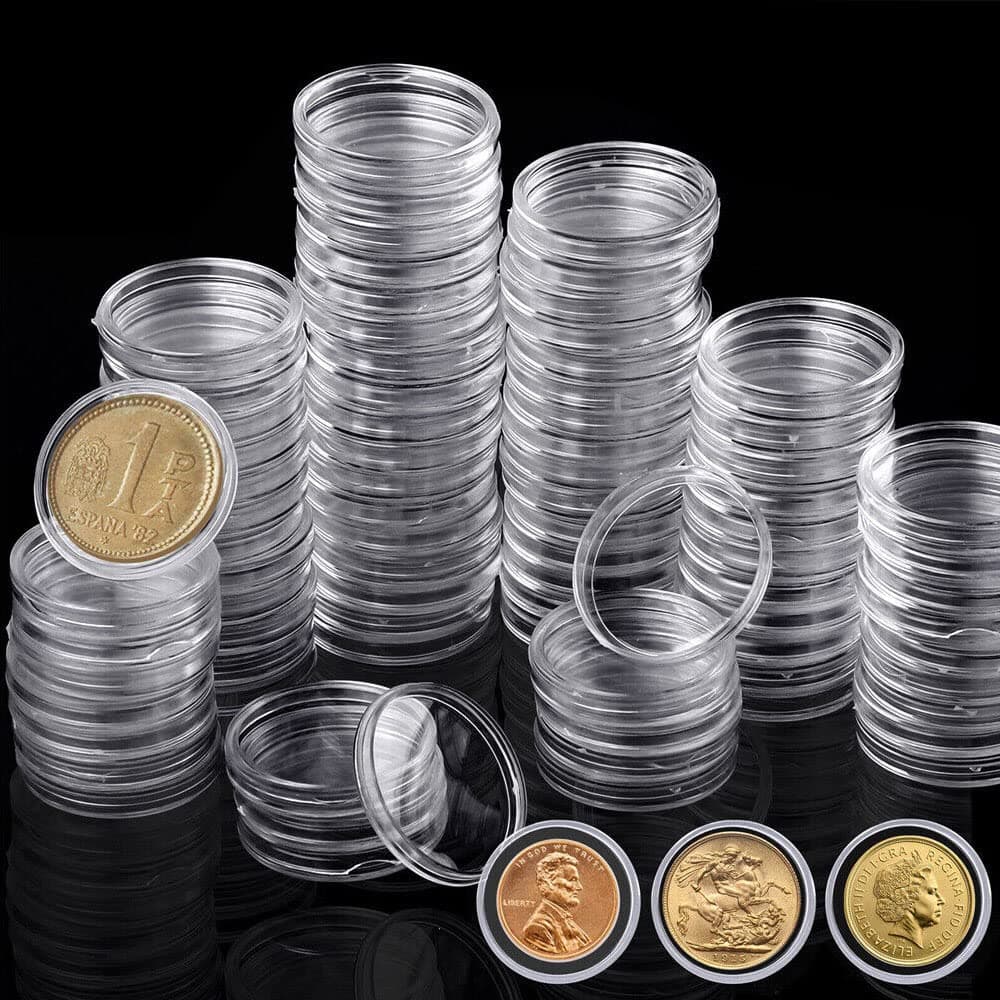 300PCS 19mm Round Coin Case Capsules Clear Plastic Container Holder Storage Box