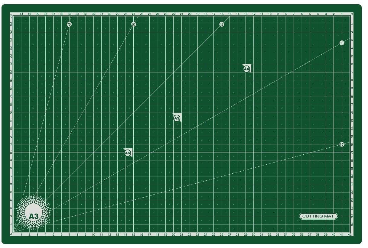 Flexible Cutting Mat, A3 Size (18 X 12 inch), Self-Healing, 5 Layered, Double Sided with Marked Pattern and Grids (Green)