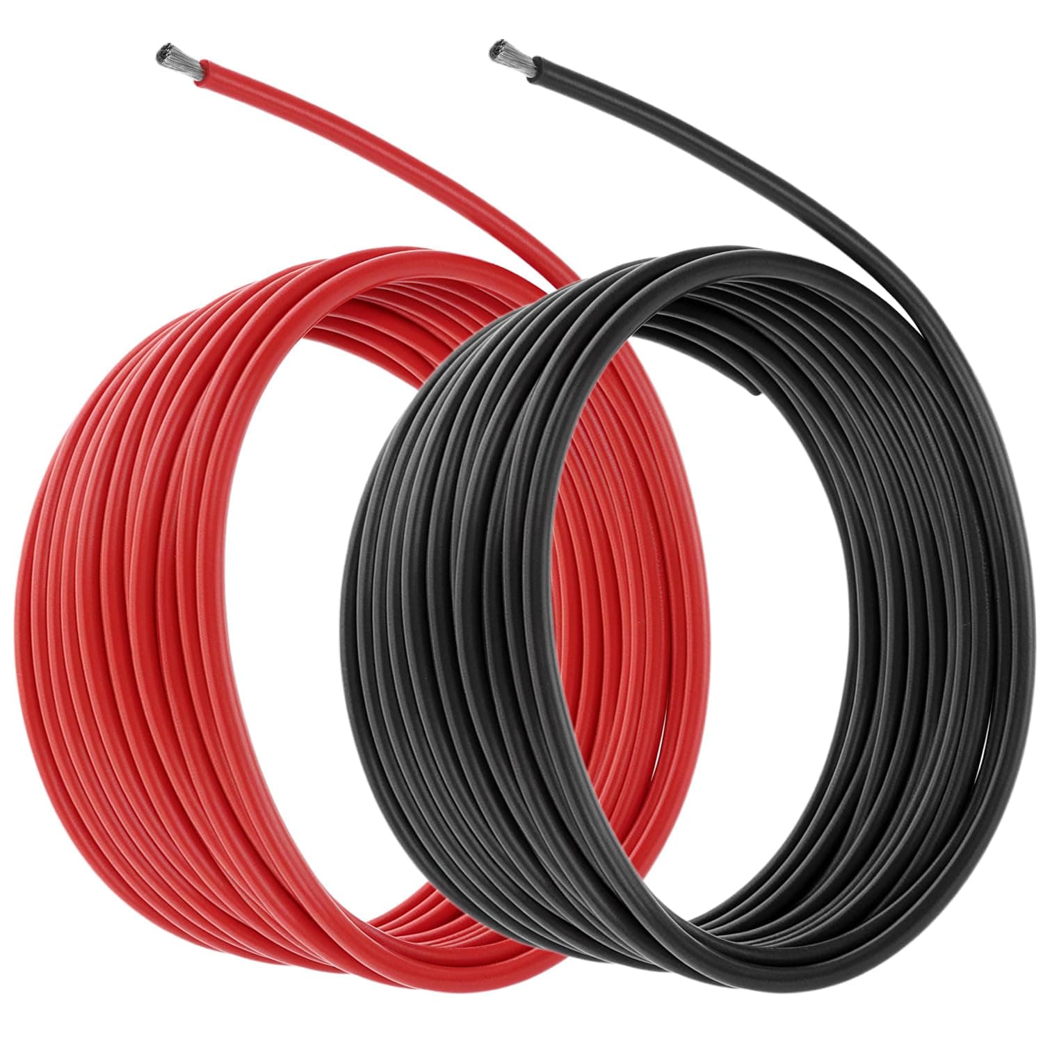 QWORK® 10 AWG 5.3mm² Silicone Wire, 5m Black 5m Red, 1050 Strands Tinned Copper Electrical Cable Flexible Battery Cable