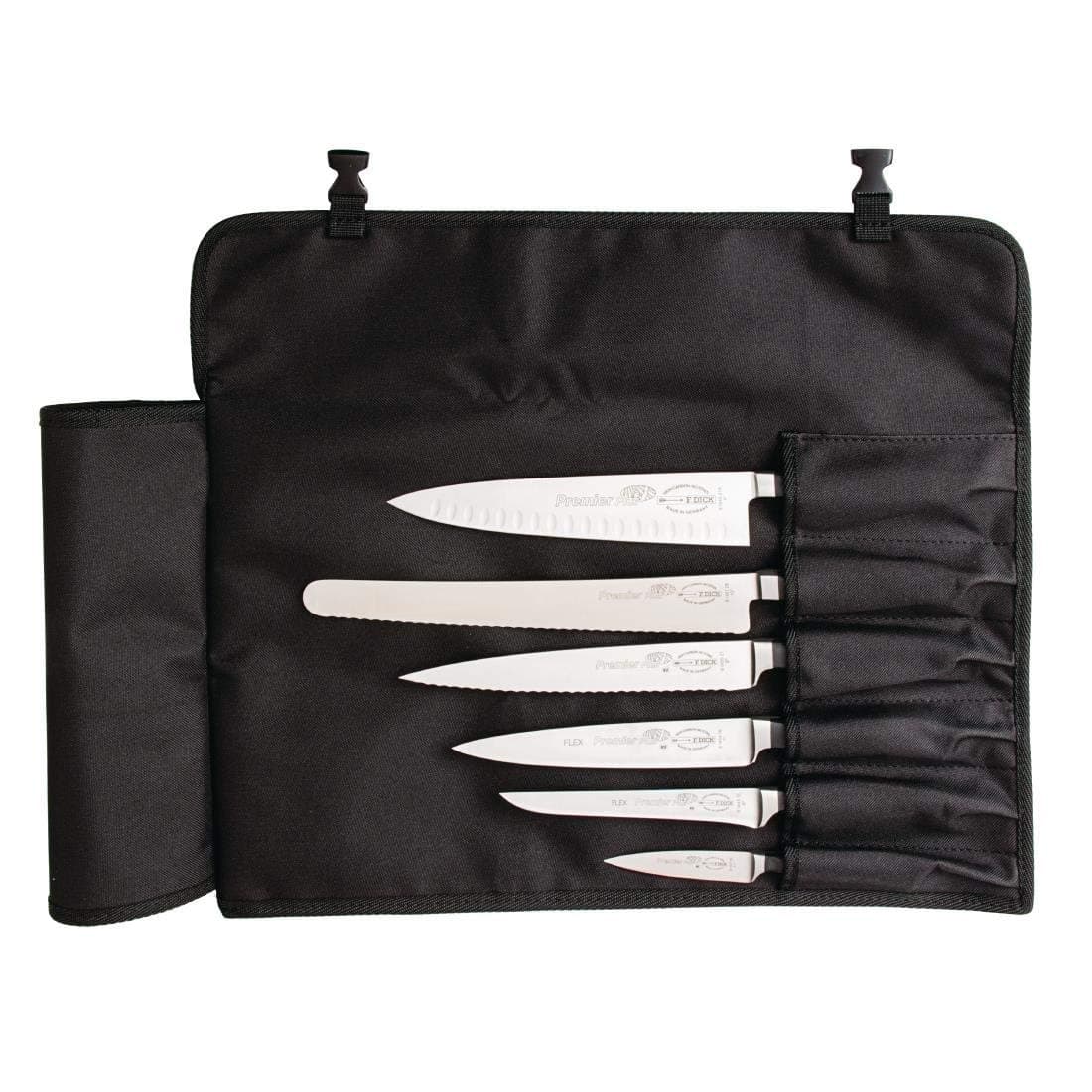 F. DICK – Chef Knife Roll Bag Black - Knife bag with 7 slots - Safe storage & transportation - Hard wearing - Space saving - Simple maintenance - Convenient closure - Lightweight - Made in Germany