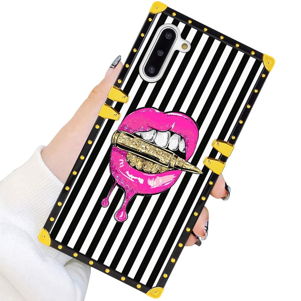 SOKAD Case for Samsung Galaxy Note 10 Pink Lips in Bullet Square Elegant Soft TPU Full Body Shockproof Protective Case Metal Decoration Corner Back Cover Galaxy Note 10 5G 2019