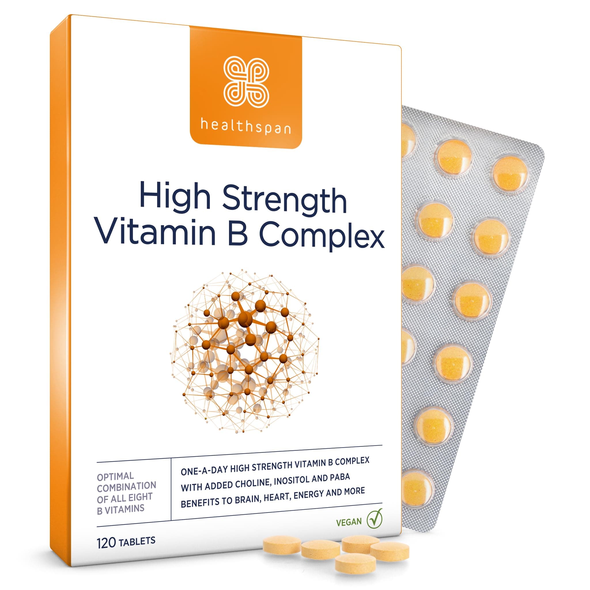 Vitamin B Complex | 8 B-Complex Vitamins | Heart Health, Mental Performance & Psychological Function | Combat Tiredness & Fatigue | Gelatin Free | Vegan (120 Tablets (High Strength))