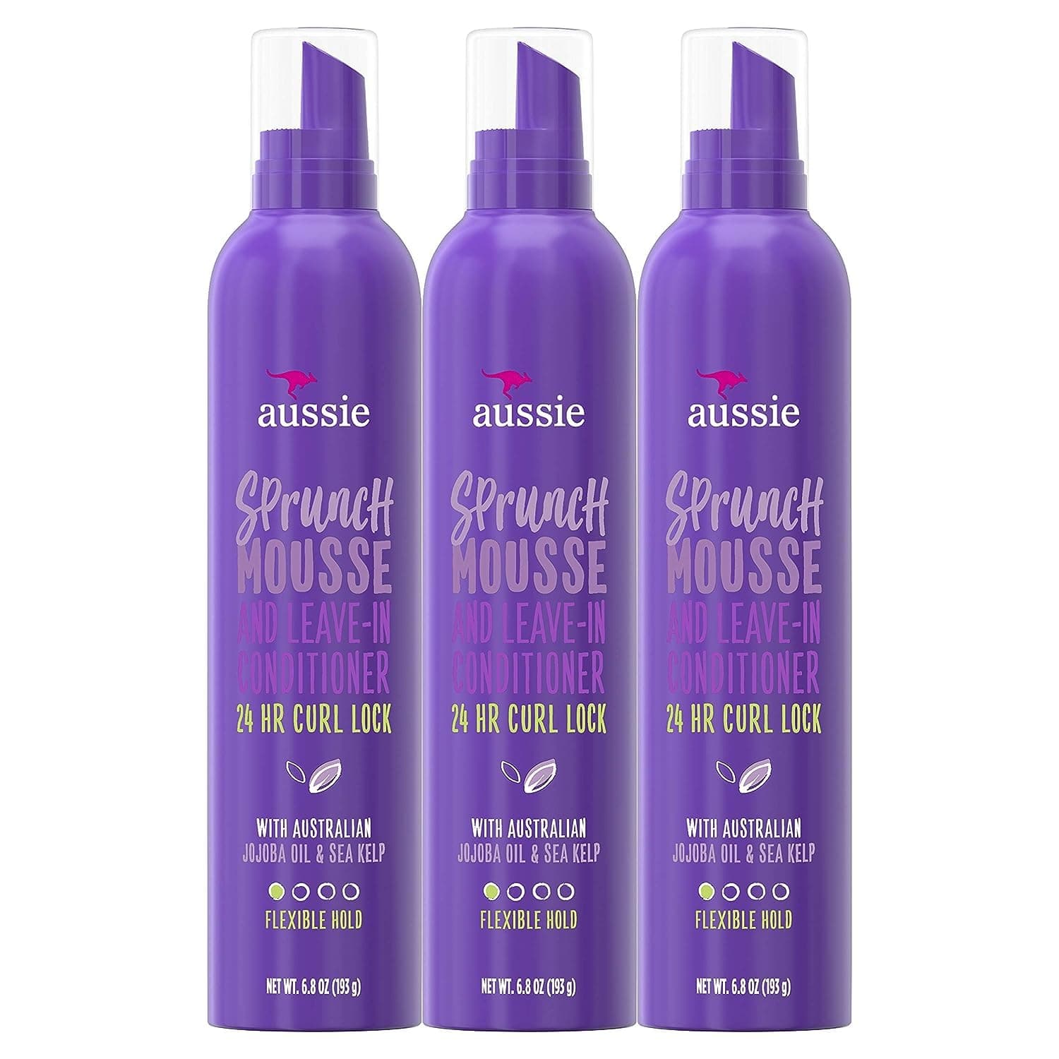 Aussie Sprunch Hair Mousse + Leave-In Conditioner 6.8 Oz (Pack of 3)