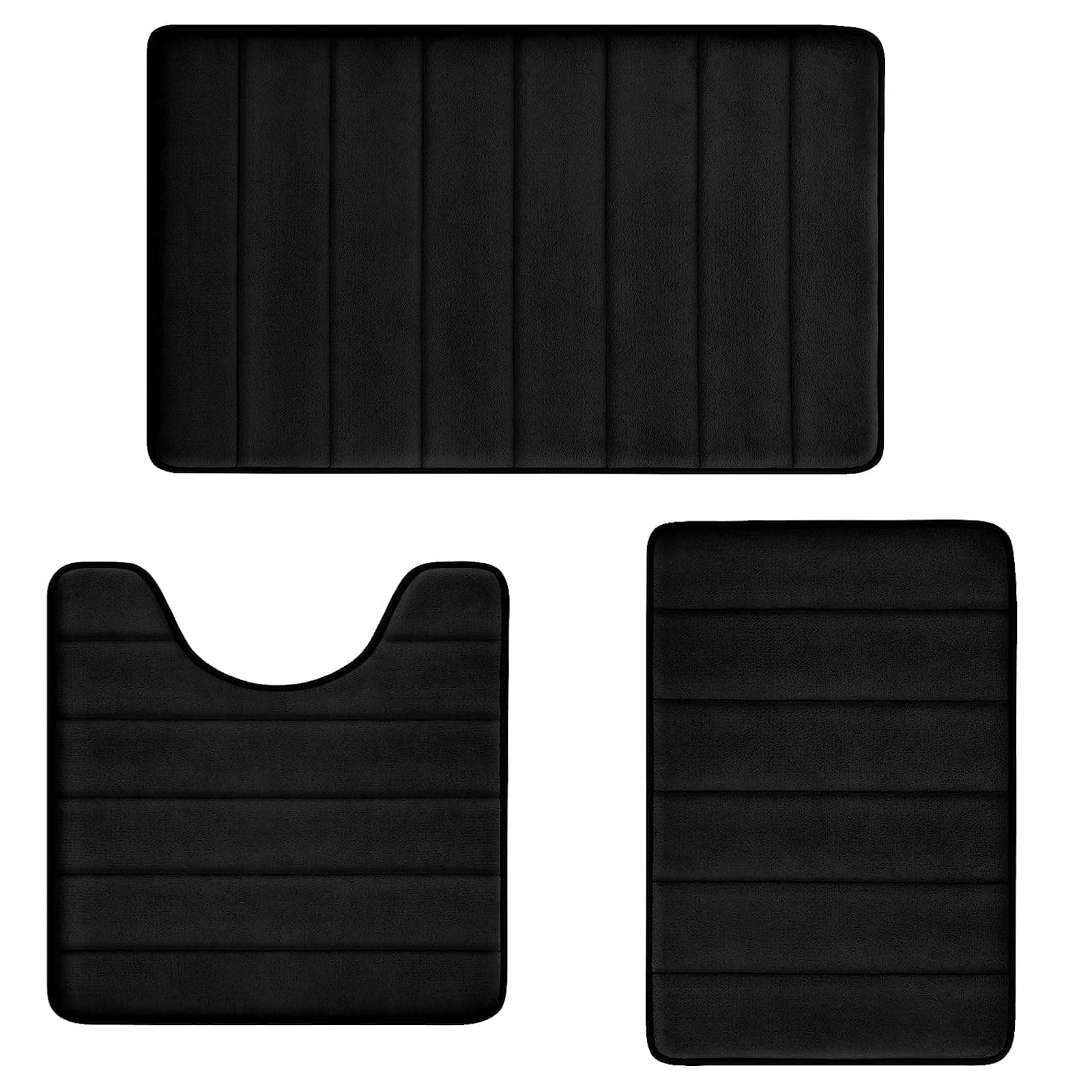 Bathroom Rugs Set Memory Foam Bath Rugs Non-Slip Bath Mat Set 3 Piece,Washable Bathroom Mats,Absorbent Shaggy Rugs Super Soft U-Shaped Toilet Rug,Bahroom Carpets for Bathroom,Tub,Shower(Black)