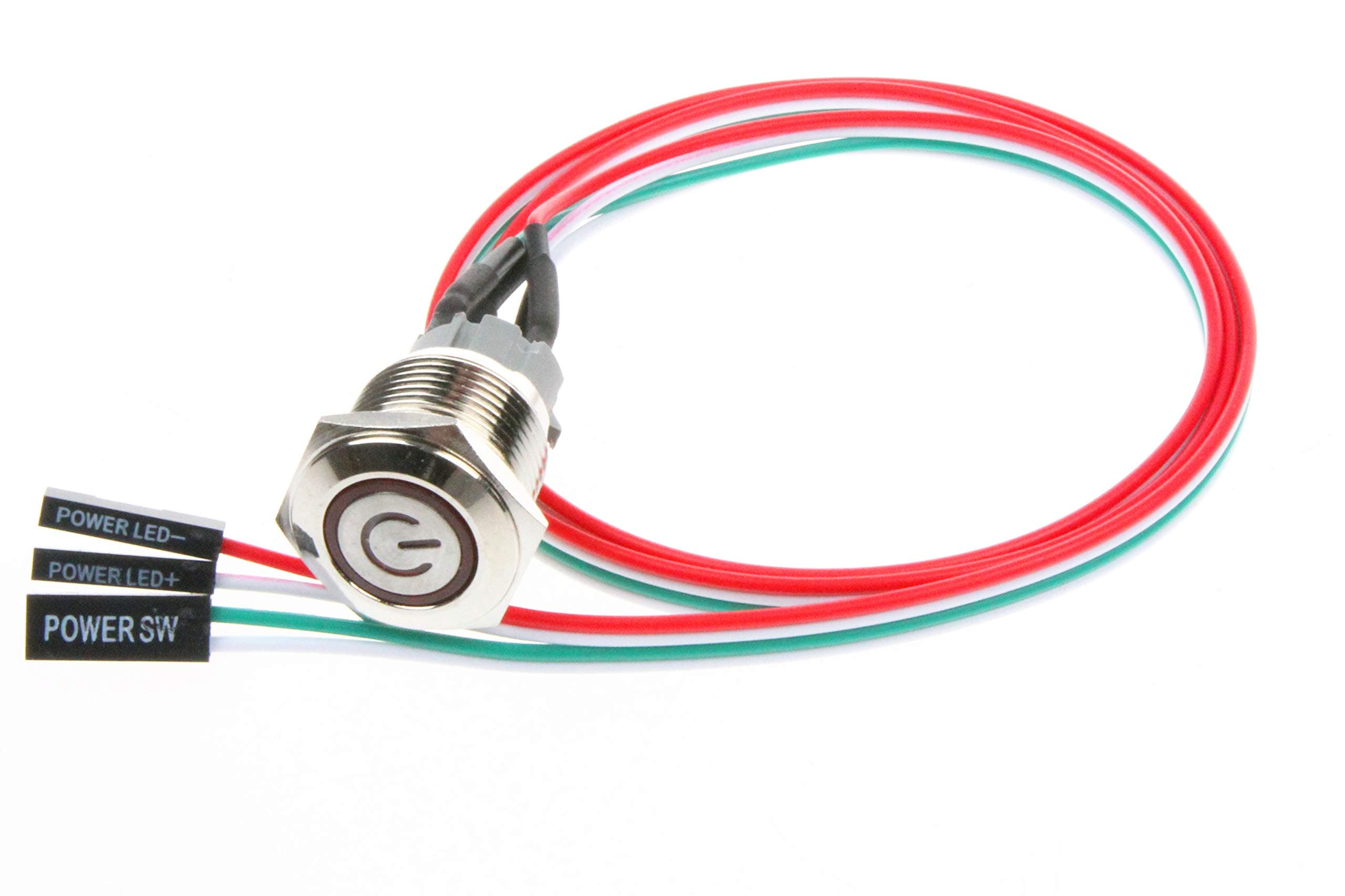 NOYITO 16mm Chassis Switch Metal Button Switch with 22inchs Extension Cable Red Yellow Blue Green ATX Supply On/Off Suitable for Computer DIY Switch (16mm, Yellow Symbol)