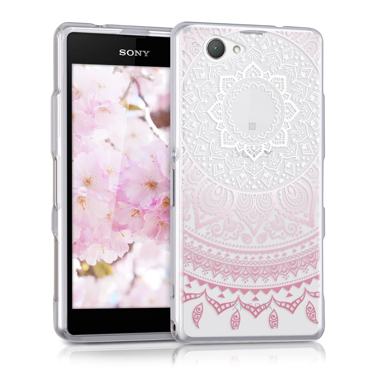 kwmobile Case Compatible with Sony Xperia Z1 Compact - TPU Case with Indian Sun Design in Light Pink/White/Transparent