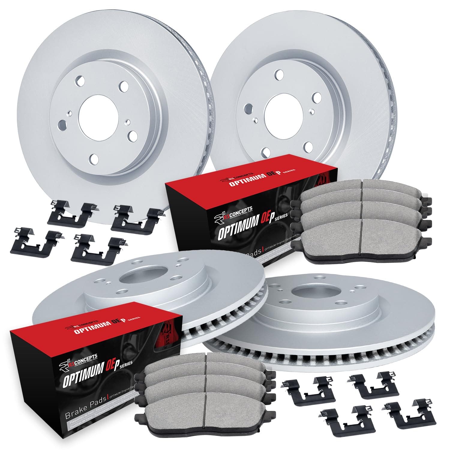 R1 Concepts Front and Rear Brake Kit For 2020-2022 Land Rover Defender| Blank Brake Rotors| Optimum OEP Brake Pads and Rotors Kit| Hardware included