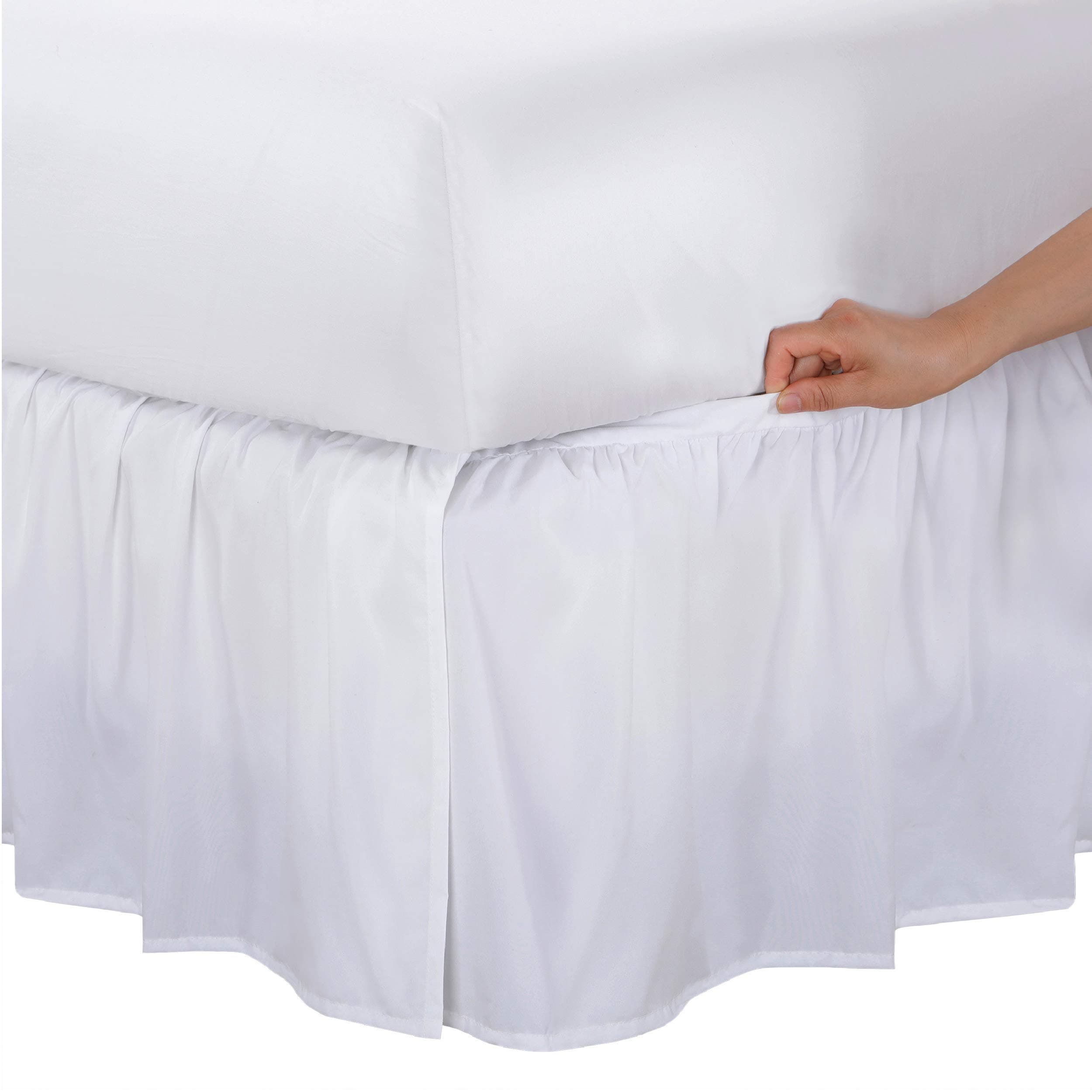 Bed Maker's Never Lift Your Mattress Microfiber Wrap-Around Skirt, Gathered Ruffled Style, Classic 14 Inch Drop Length, Queen, White