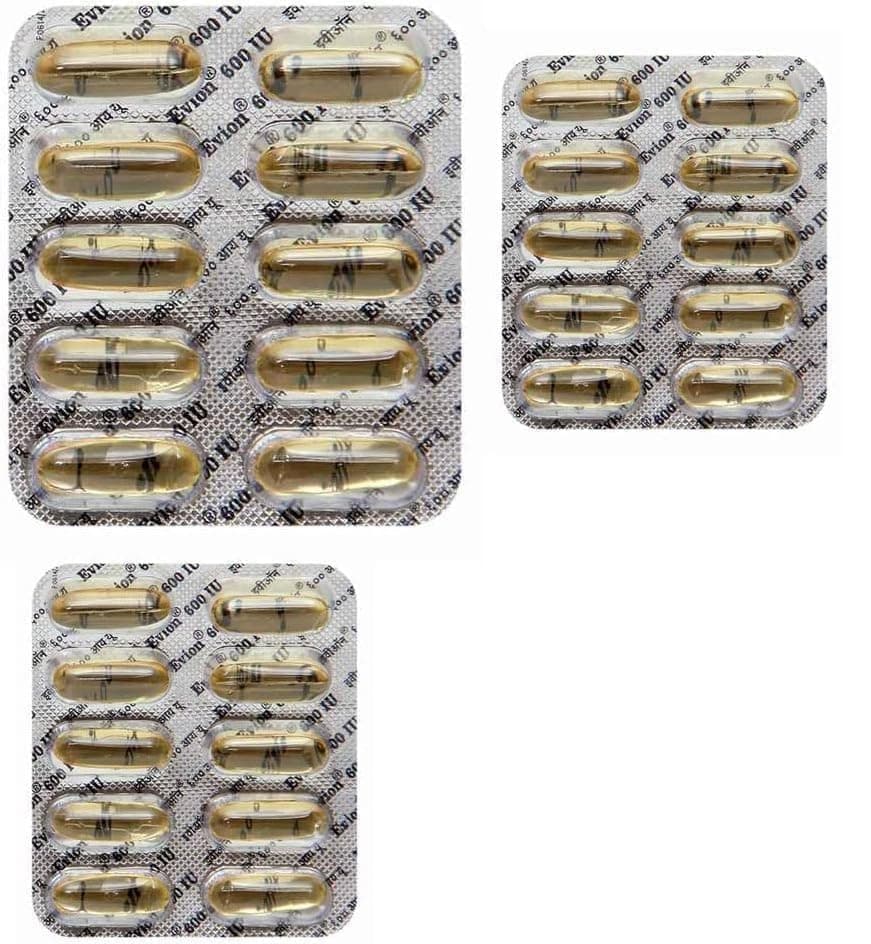 30 Evion Capsules Vitamin E for Glowing Face,Strong Hair,Acne,Nails, Glowing Skin 600mg