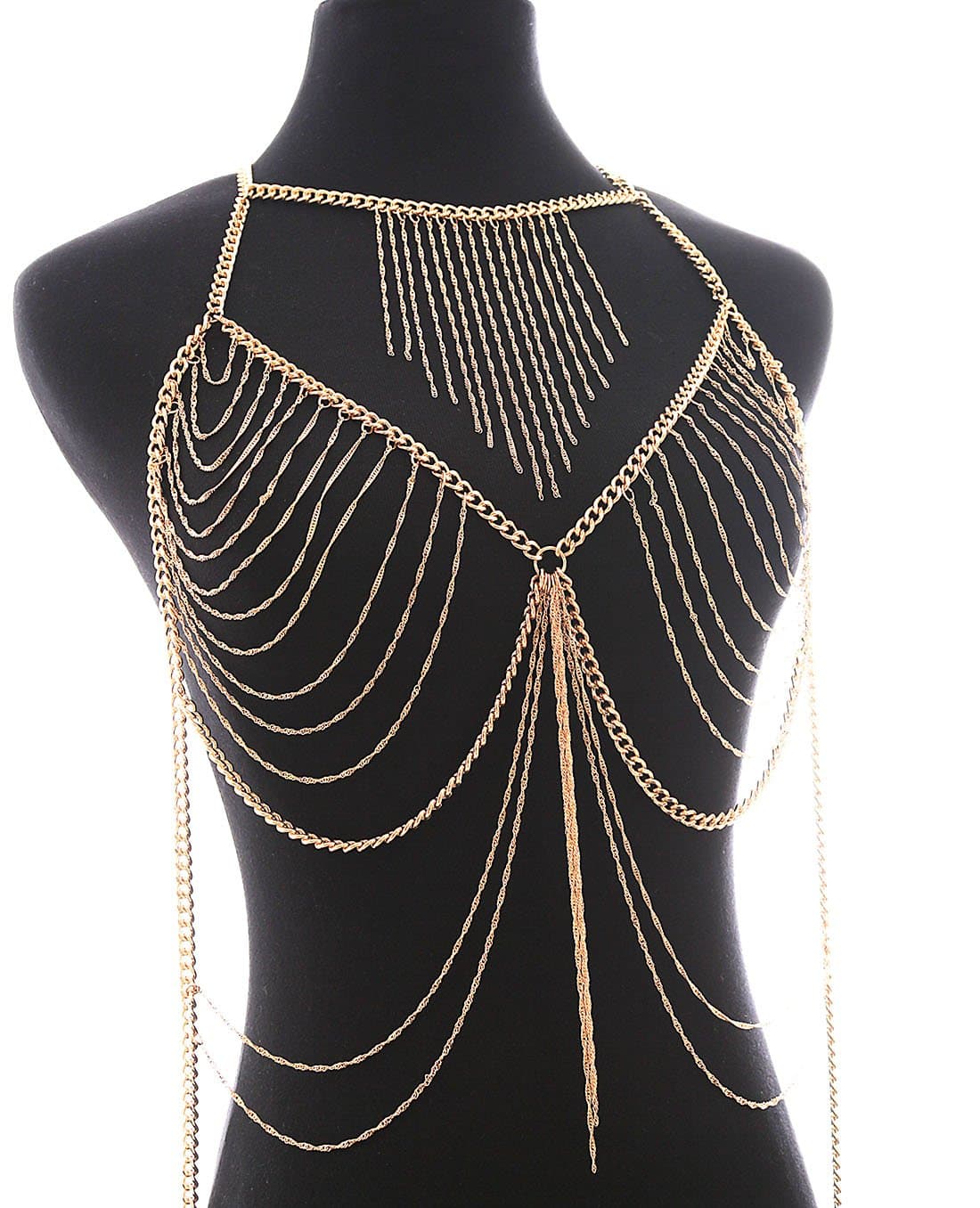 Fine Fashion Boderier Retro Bikini Bralette Chain Harness Necklace Crossover Body Chain for Women Statement Jewelry