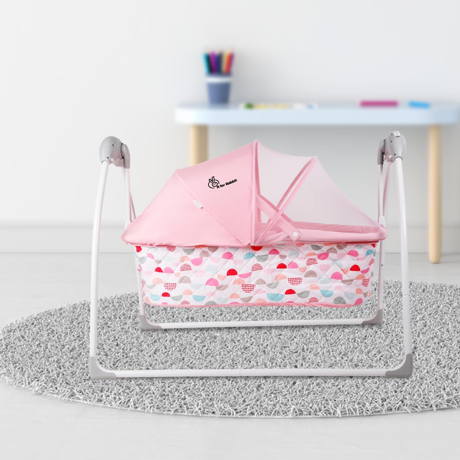 R for Rabbit Lullabies Automatic Baby Cradle for Babies with Remote Control & Mosquito Net -New Born Baby Swing Cradle(Pink)