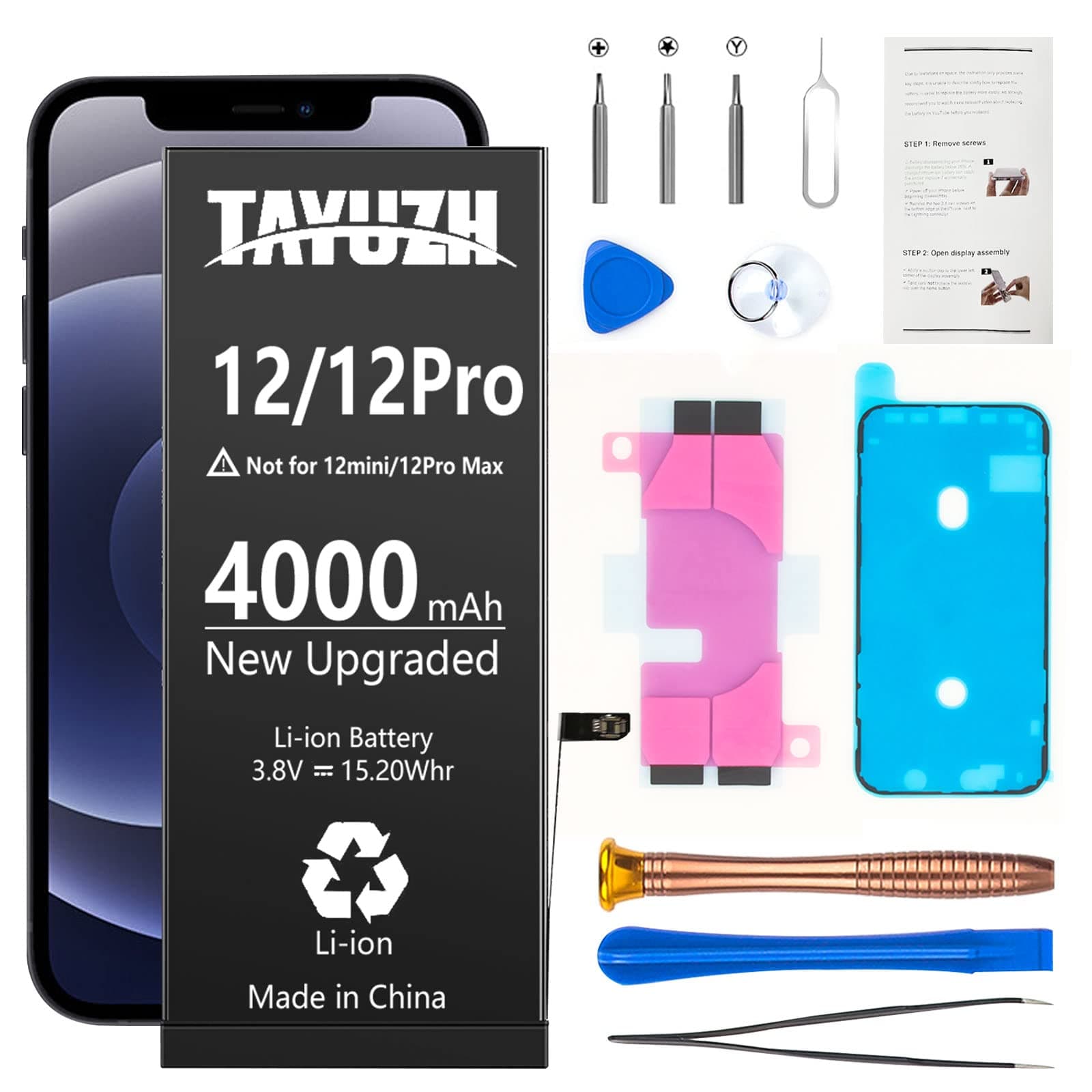 4000mAh Battery for iPhone 12 and 12 Pro 6.1 Inch Ultra High Capacity Replacement Battery for iPhone 12 A2172 A2402 A2403 A2404