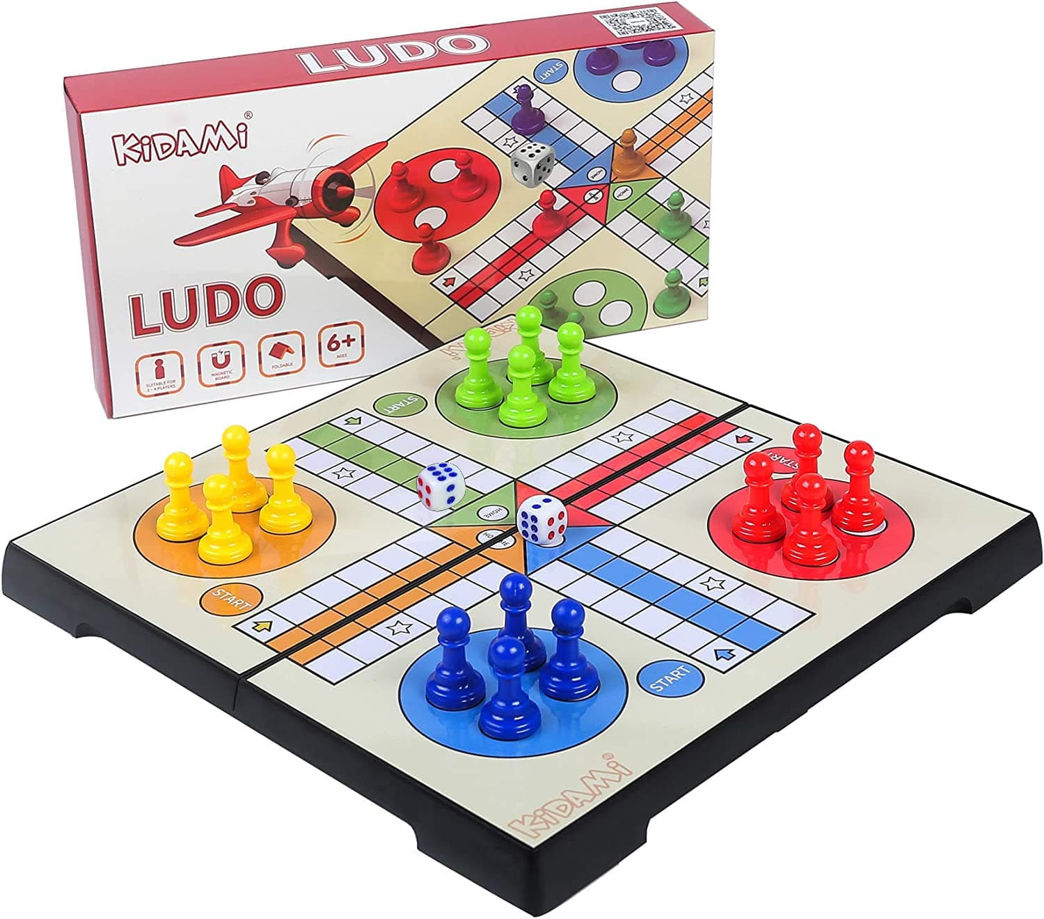 KIDAMI Ludo Magnetic Board Game Set, Folding and Light-Weight for Carrying, Gift for All Age (9.5 X 9.5 inches)