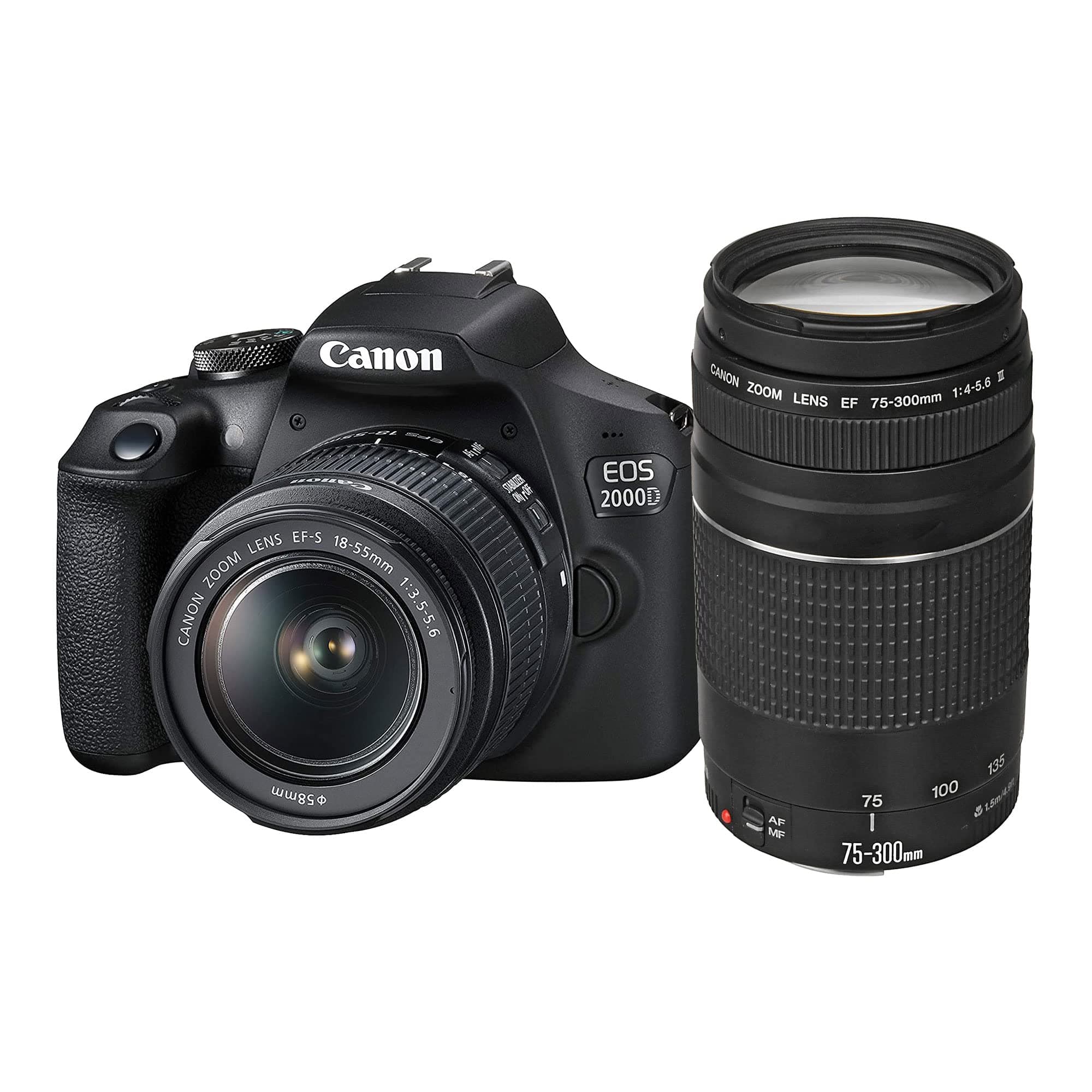 Canon EOS 2000D with EF-S 18-55mm IS, Lens & EF 75-300mm- black