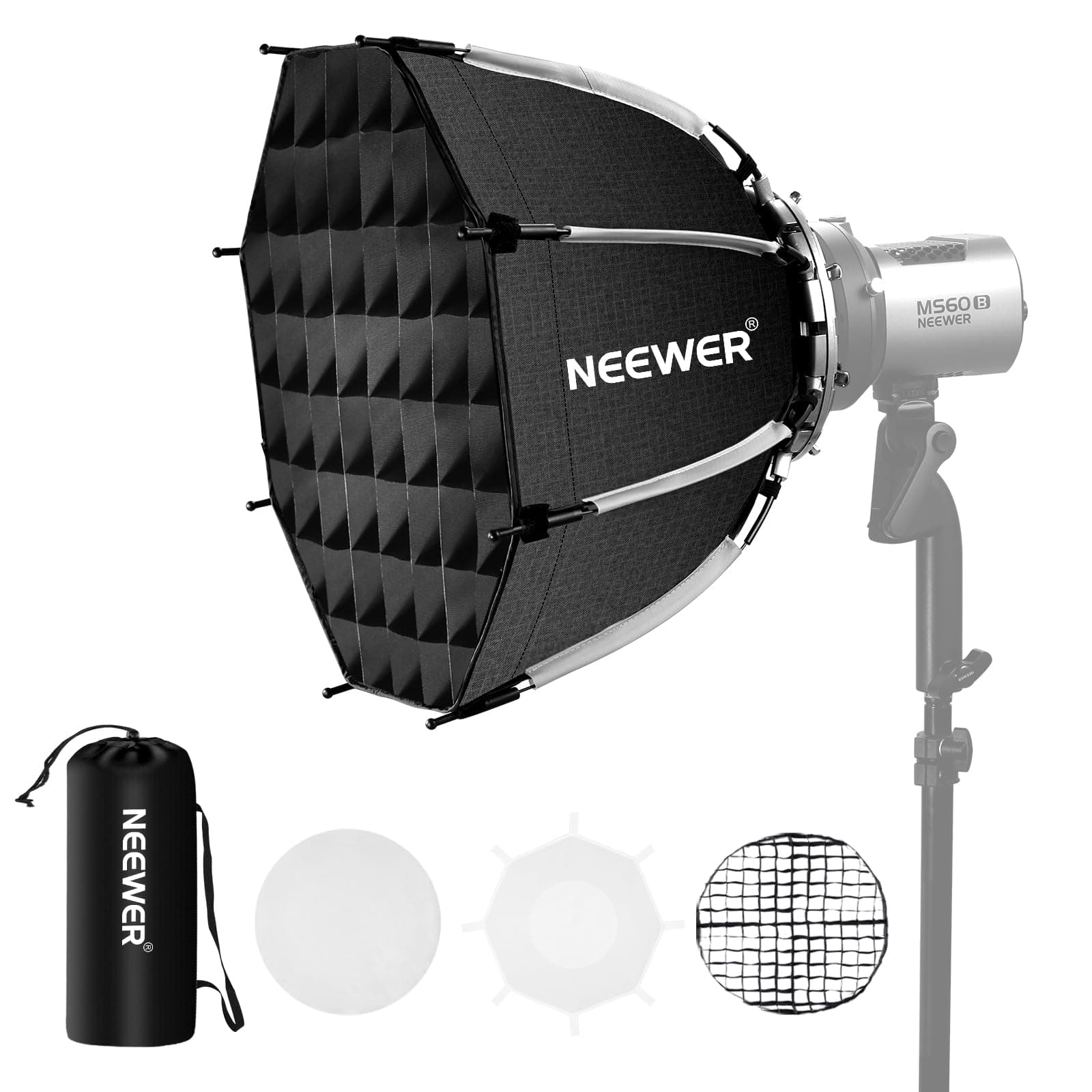 17.7"/45cm Octagonal Softbox Bowens Mount, Quick Folding Quick Set Up with Diffusers/Honeycomb Grid/Bag for Q4 RGB CB60 MS60B MS60C MS150B Compatible with Godox Aputure Video Studio Light, NS1P