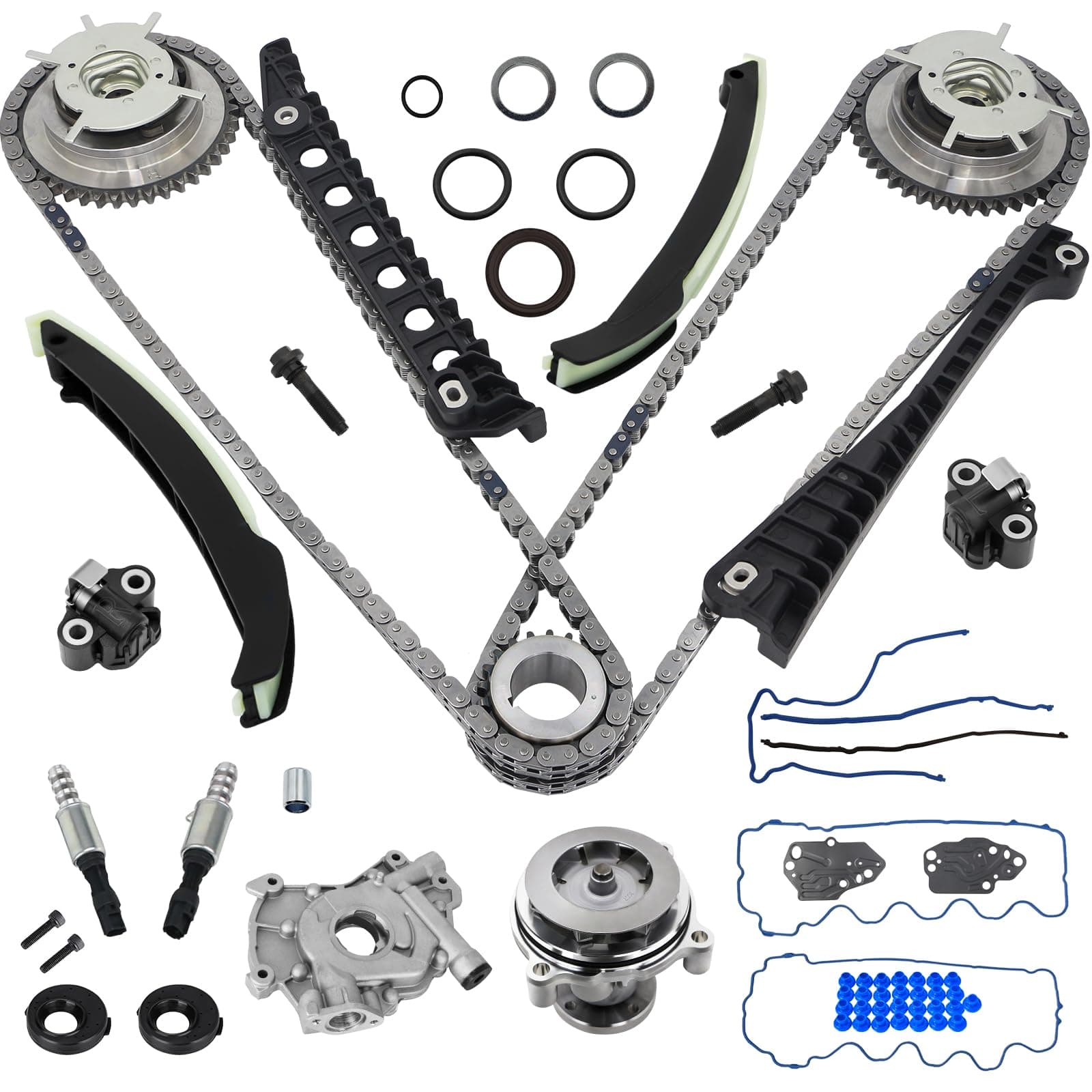 GDO 5.4 Timing Chain Kit with Water Pump, Oil Pump, Cam Phaser Tensioner VVT Valves for 2004-2009 Ford F-150 2005-2010 Lincoln Navigator 5.4L 3V Triton 3R2Z-6A257-DA