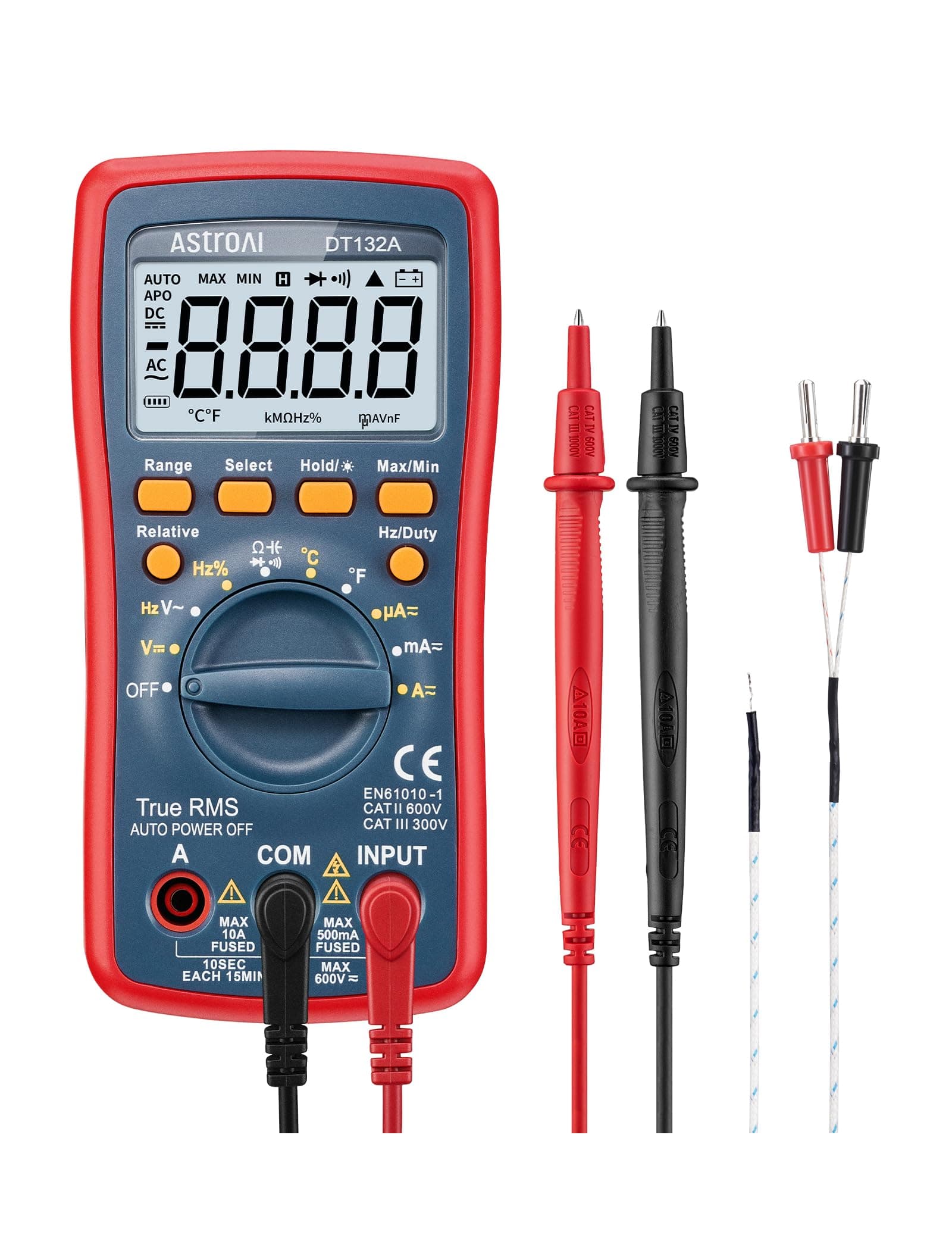 Digital Multimeter, TRMS 4000 Counts Volt Meter (Manual and Auto Ranging); Measures Voltage Tester, Current, Resistance, Continuity, Frequency; Tests Diodes, Temperature (Red)