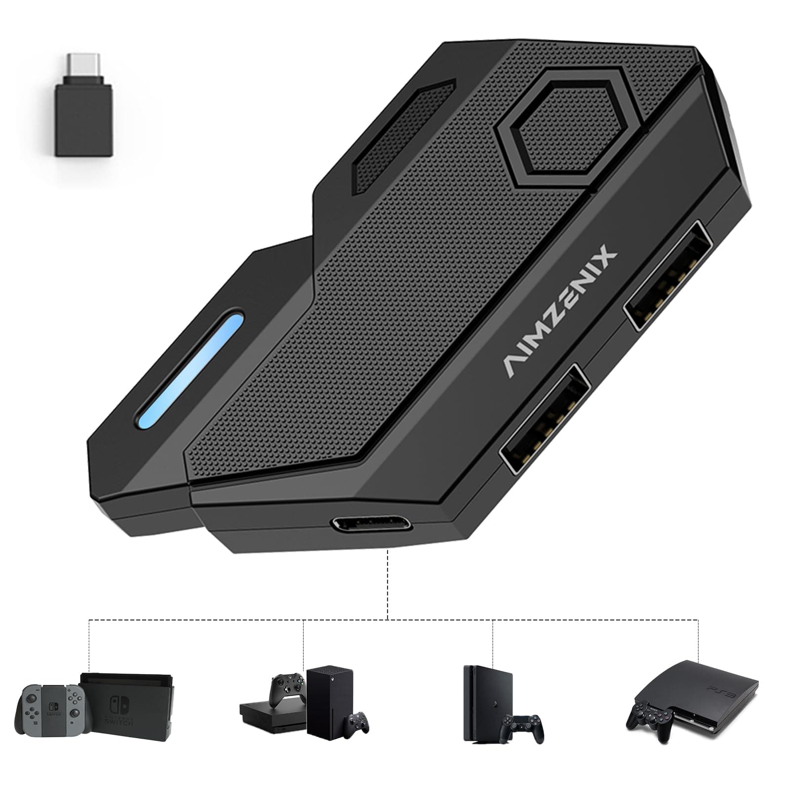 Arvin Keyboard and Mouse Adapter for Nintendo Switch, Xbox Series/Xbox One/Xbox 360, PS3/PS4, Switch Adapter Keyboard and Mouse Converter Support Custom Key Mapping, Adjustable Mouses Sensitivity