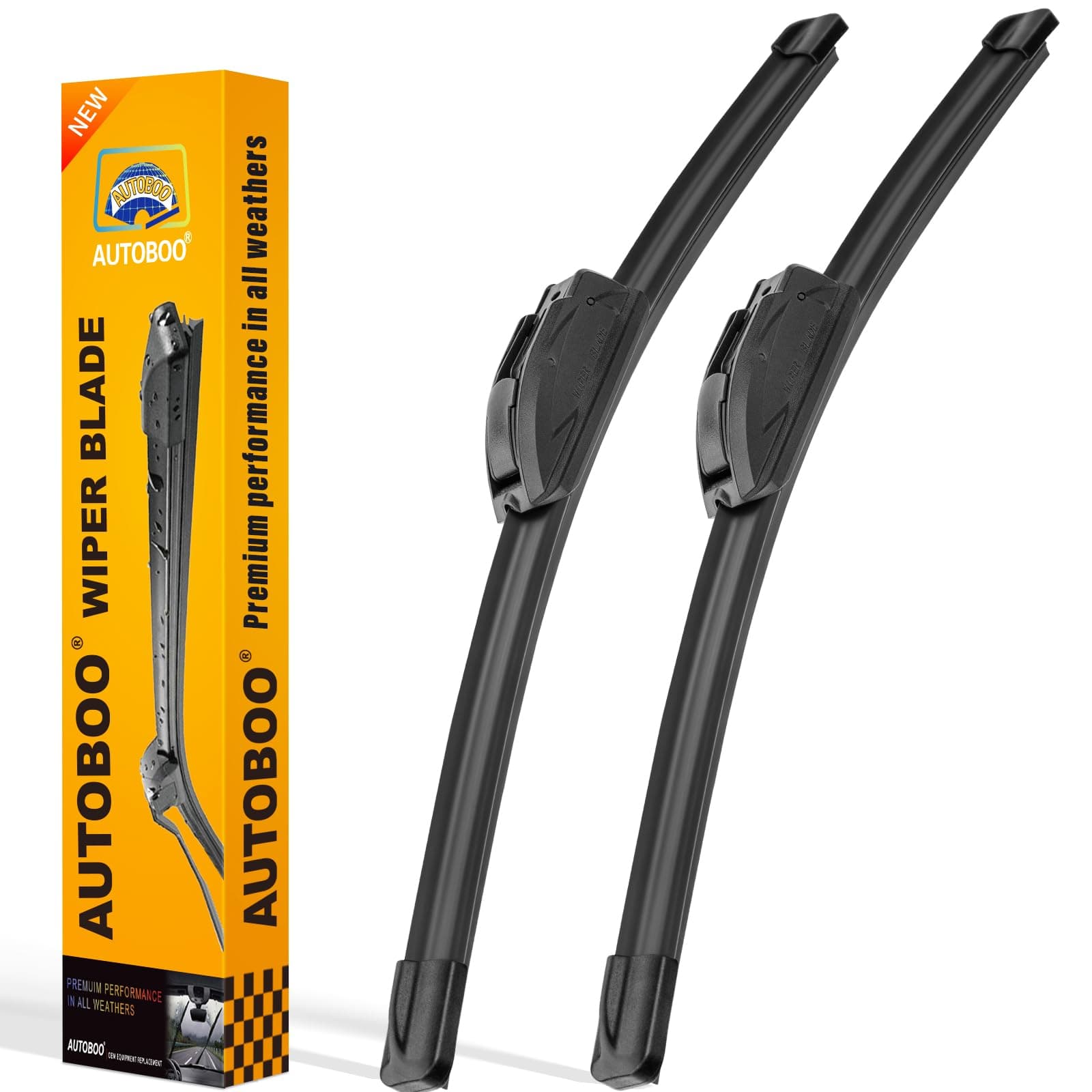 AUTOBOO OEM Quality 24" + 22" Premium All-Seasons Durable Stable And Quiet Windshield Wiper Blades 2 Pack (pair for front windshield)
