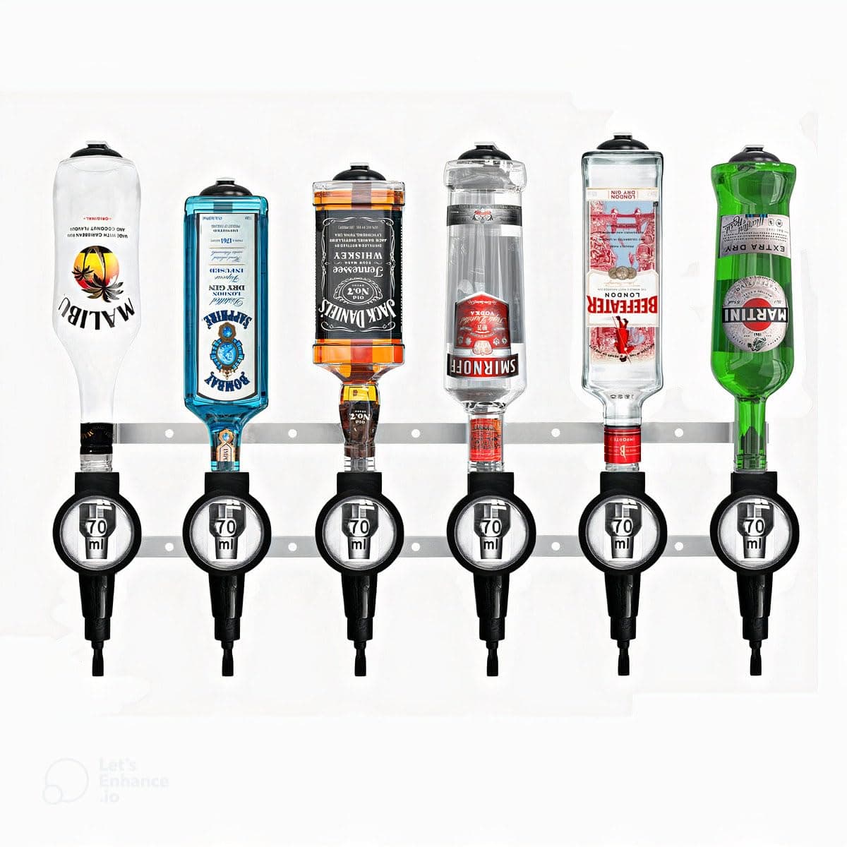 Professional 2/4/6 Bottle Optics for Spirits - UK Made Bar Butler Shot Measure Bracket Alcohol Wine Upside Down Drink Dispenser Home bar Garage Man cave (6 Bottle, 70ml)