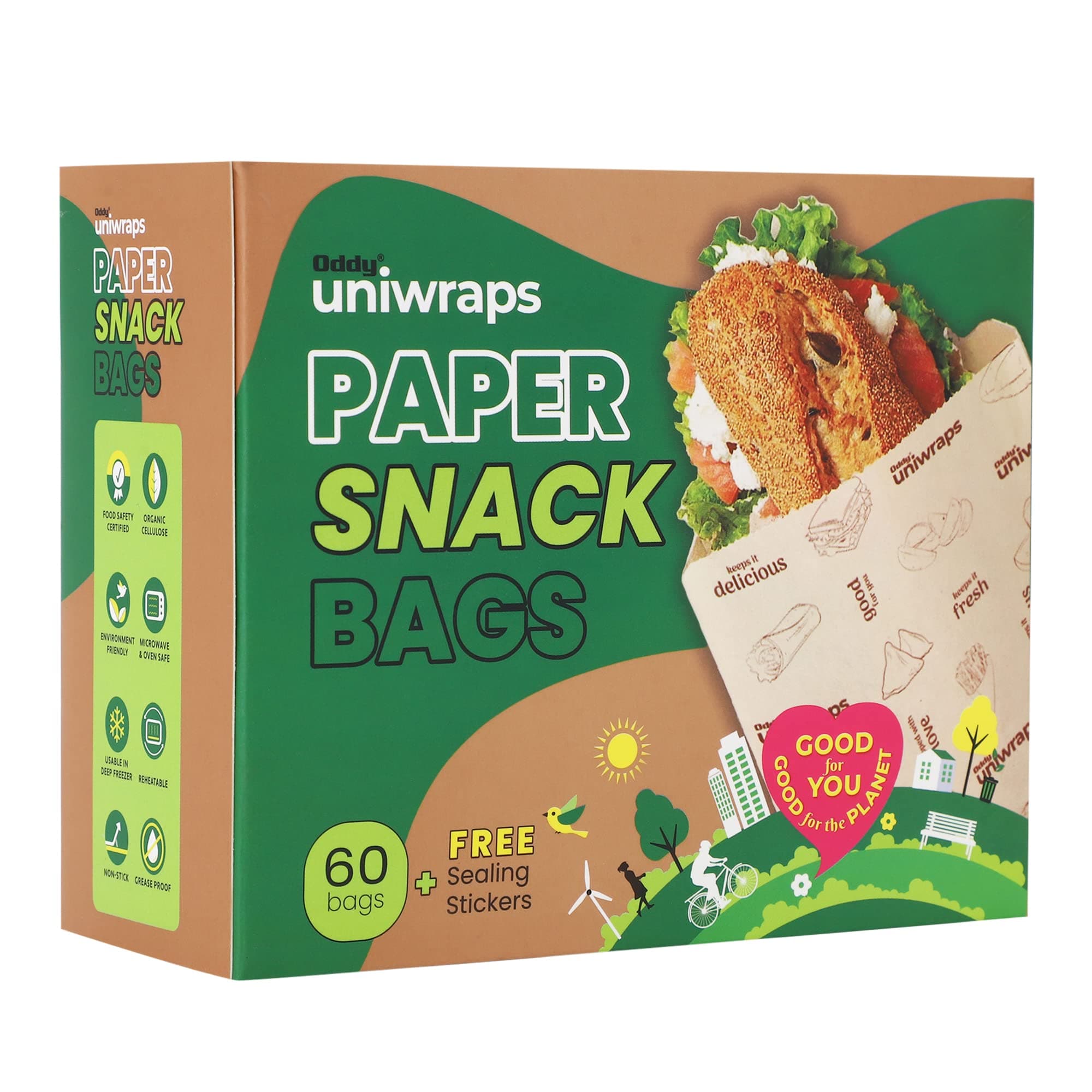 Multi-Purpose Snack Bags with Sealing Stickers | Pack of 60 Bags, 8x5.5 Inch Each