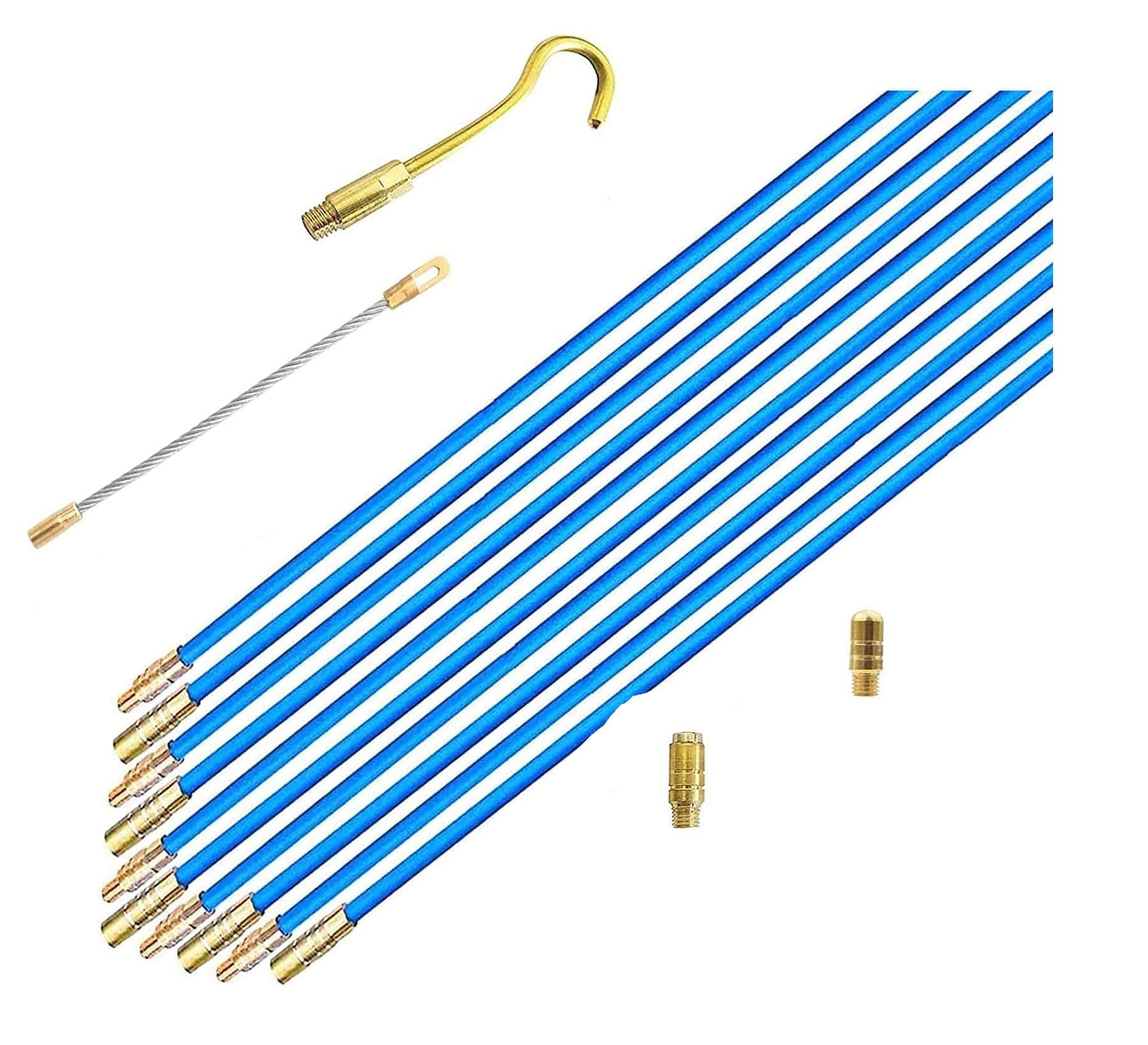 Unibos | 10M Wire Cable Access Rod Electrical Fish Tape Glow Rods kit - 10 x 1M PCS (33 Foot) Rods