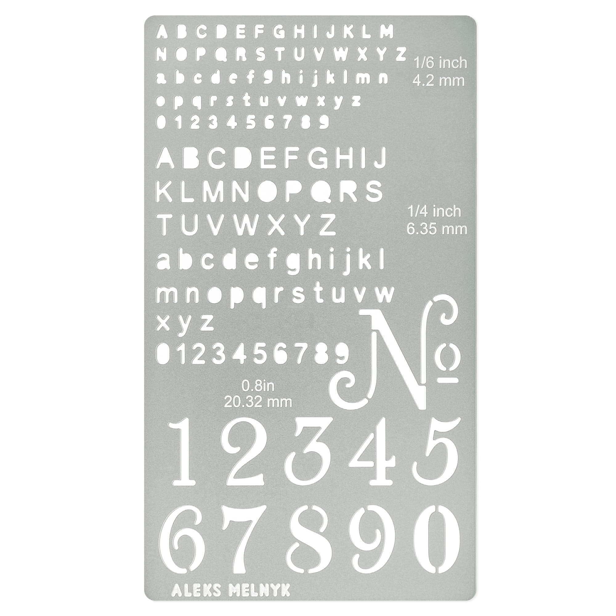 Aleks Melnyk No.422 Metal Stencil, Tiny Letters, Normografo, Pyrography, Wood Burning, 1 PCS, Template, Engraving Wood and Patterns, Alphabet and Number, Lettering, Letting, Bullet Journaling