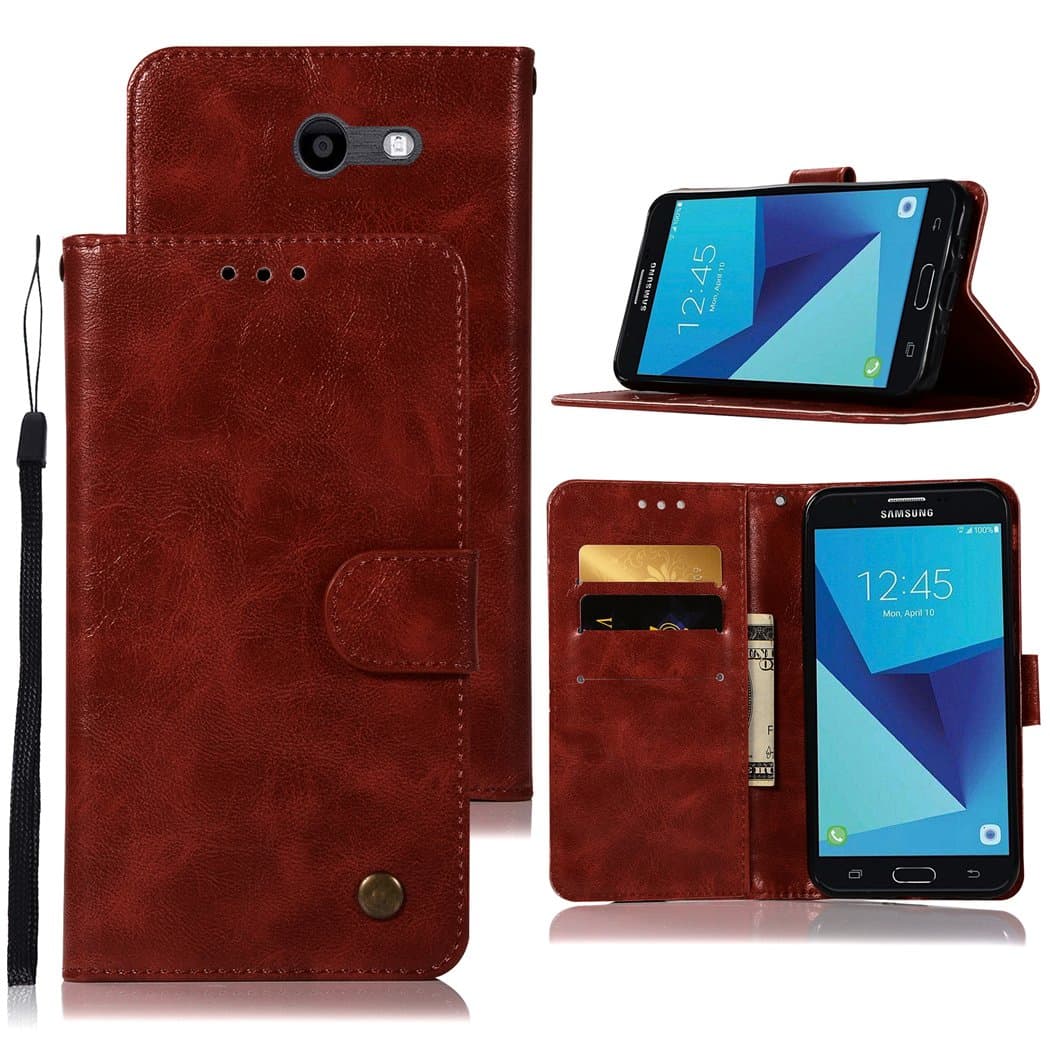 for Samsung Galaxy J7 V / J7 2017 / J7 Prime / J7 Perx / J7 Sky Pro Cases, Zoeirc Luxury PU Leather Wallet Flip Protective Case Cover with Card Slots and Stand (Burgundy)