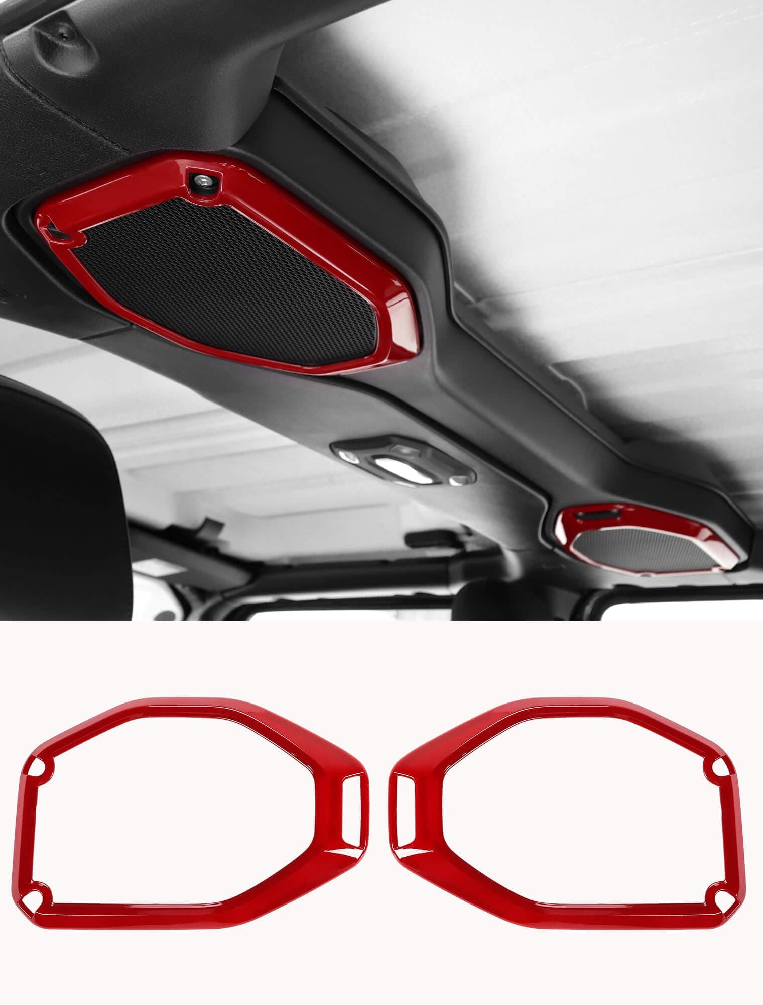 Red Interior Accessories - Soundbar Speaker Bezel Trim for 2018-2023 Jeep Wrangler JL JLU 4XE & Gladiator JT - Solid Color Interior Decor Upgrade Option, 2-Piece
