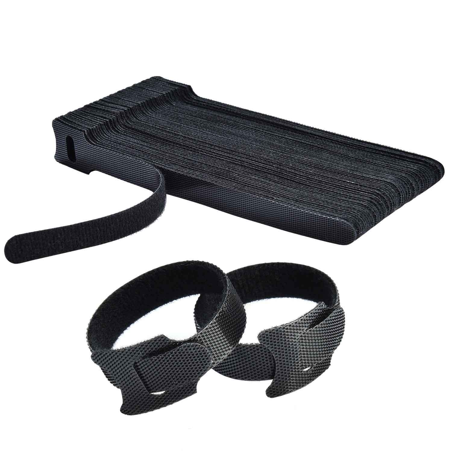 60PCS Fastening Cable Ties Reusable, Premium 6-Inch Adjustable Cord Ties, Microfiber Cloth Cable Management Straps Hook Loop Cord Organizer Wire Ties Reusable (Black Colors)