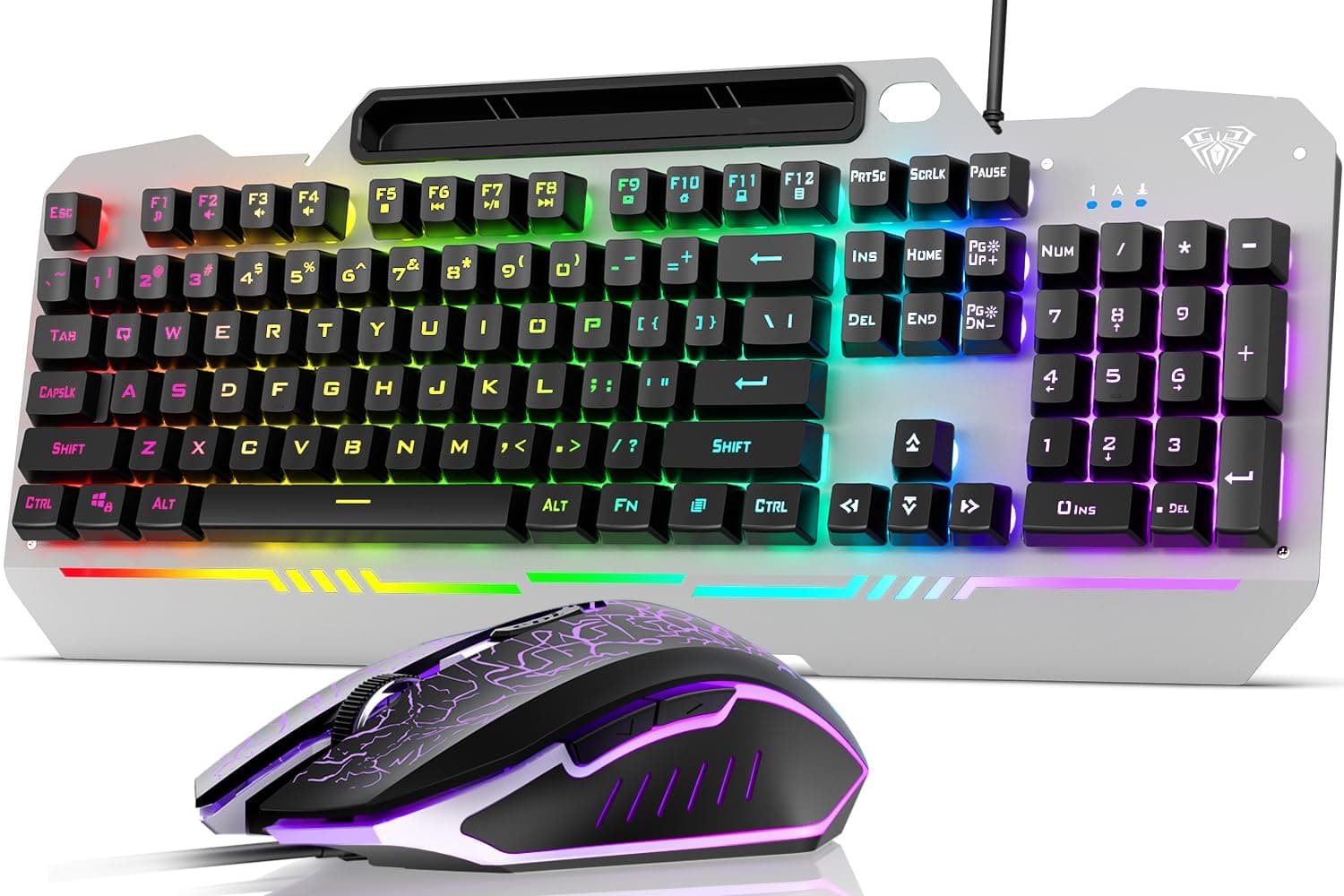 AULA T102 Keyboard and Mouse Combo | RGB Backlit Membrane Keyboard and Gaming Mouse | Wired Gaming Keyboard Set for Windows PC Gamers (Grey Panel | Black Keycaps)