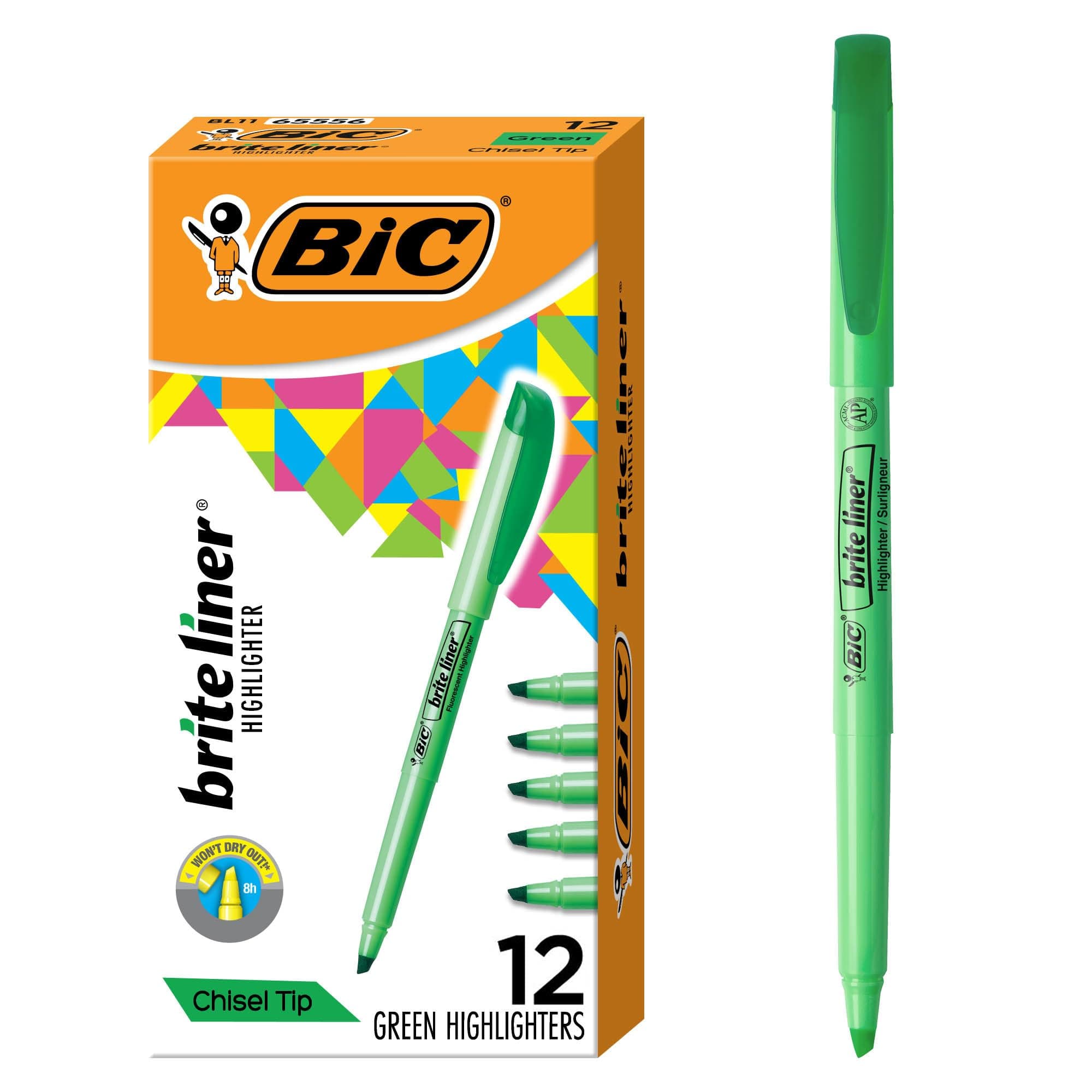 BIC Brite Liner Highlighters, Chisel Tip, 12-Count Pack of Green Highlighters, Ideal Highlighter Set for Organizing and Coloring