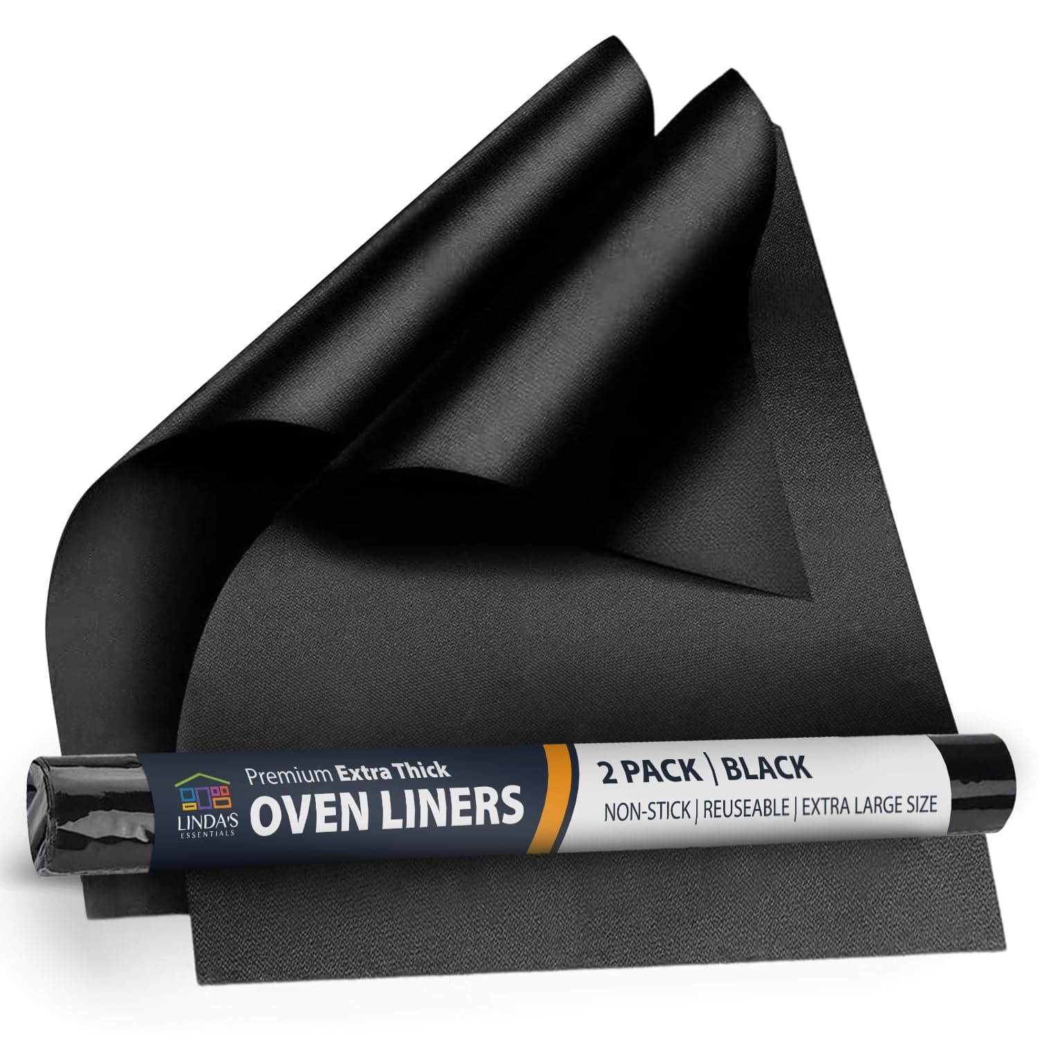Oven Liners for Bottom of Oven (2 Pack) - Universal Non-Stick Liner for Fan Assisted Cooking, 32 x 50 cm Kitchen Essentials, Protector Sheets, Save Time & Clean Easily (Black)