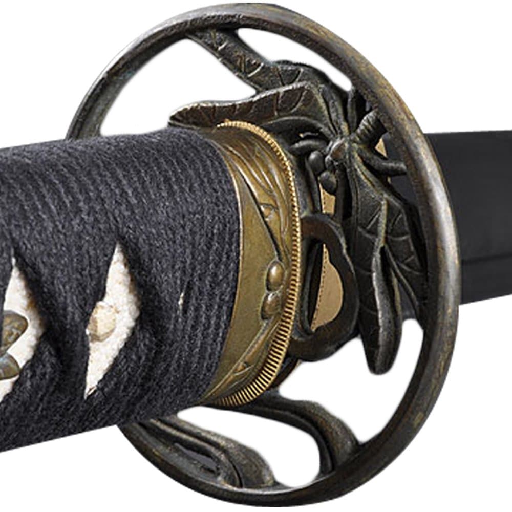 Handmade SwordFully Practical Samurai Katana Sword, Dragonfly Tsuba, 1080 Carbon Steel, Hand Forged Heat Tempered, Full Tang, Sharp, Certificate, Black Scabbard