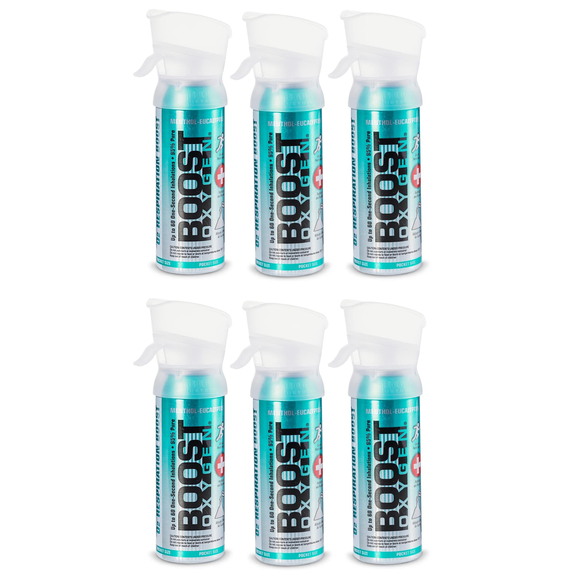 Boost Oxygen Pocket Size Breathe Menthol-Eucalyptus Aroma 3 Liter Canister | All-Natural Resiratory Support for Aerobic Recovery, Altitude, Performance and Health (6 Pack)