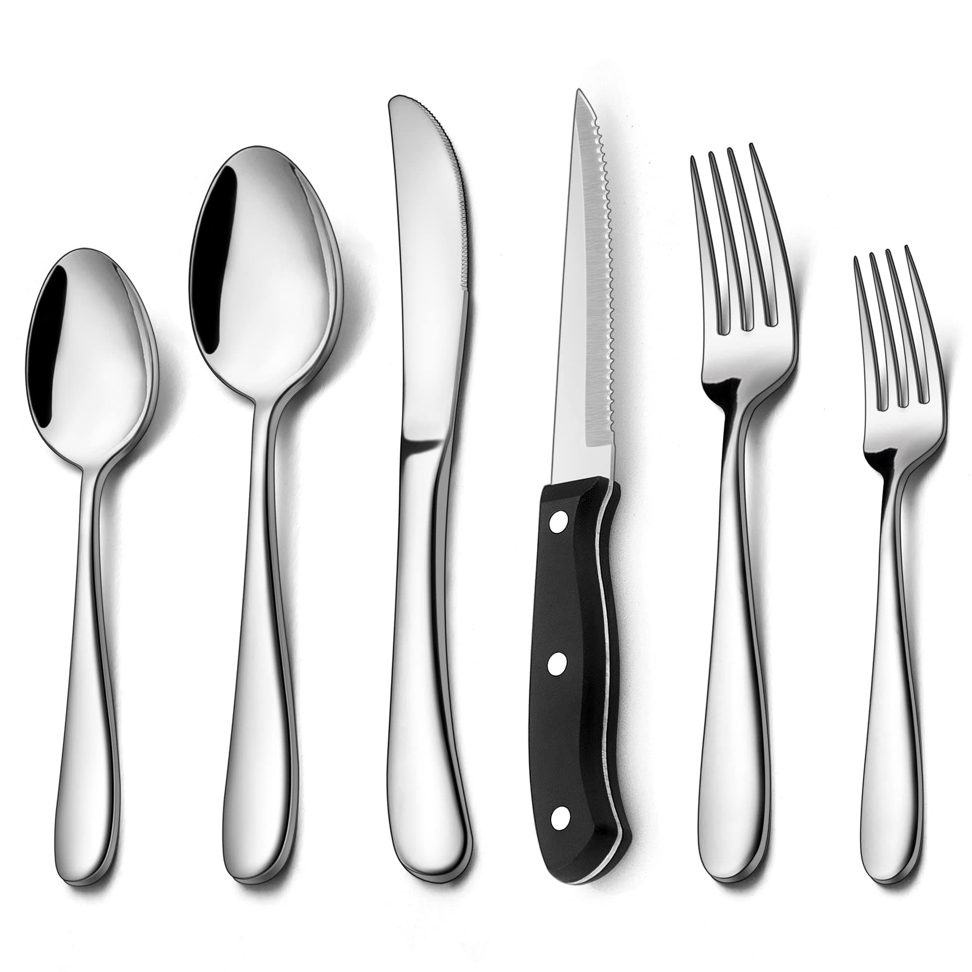 48-Piece Heavy Duty Silverware Set with Steak Knife for 8, LIANYU Stainless Steel Flatware Set, Fancy Thick Cutlery Eating Utensils Include Forks Knives Spoons, Mirror Finished, Dishwasher Safe