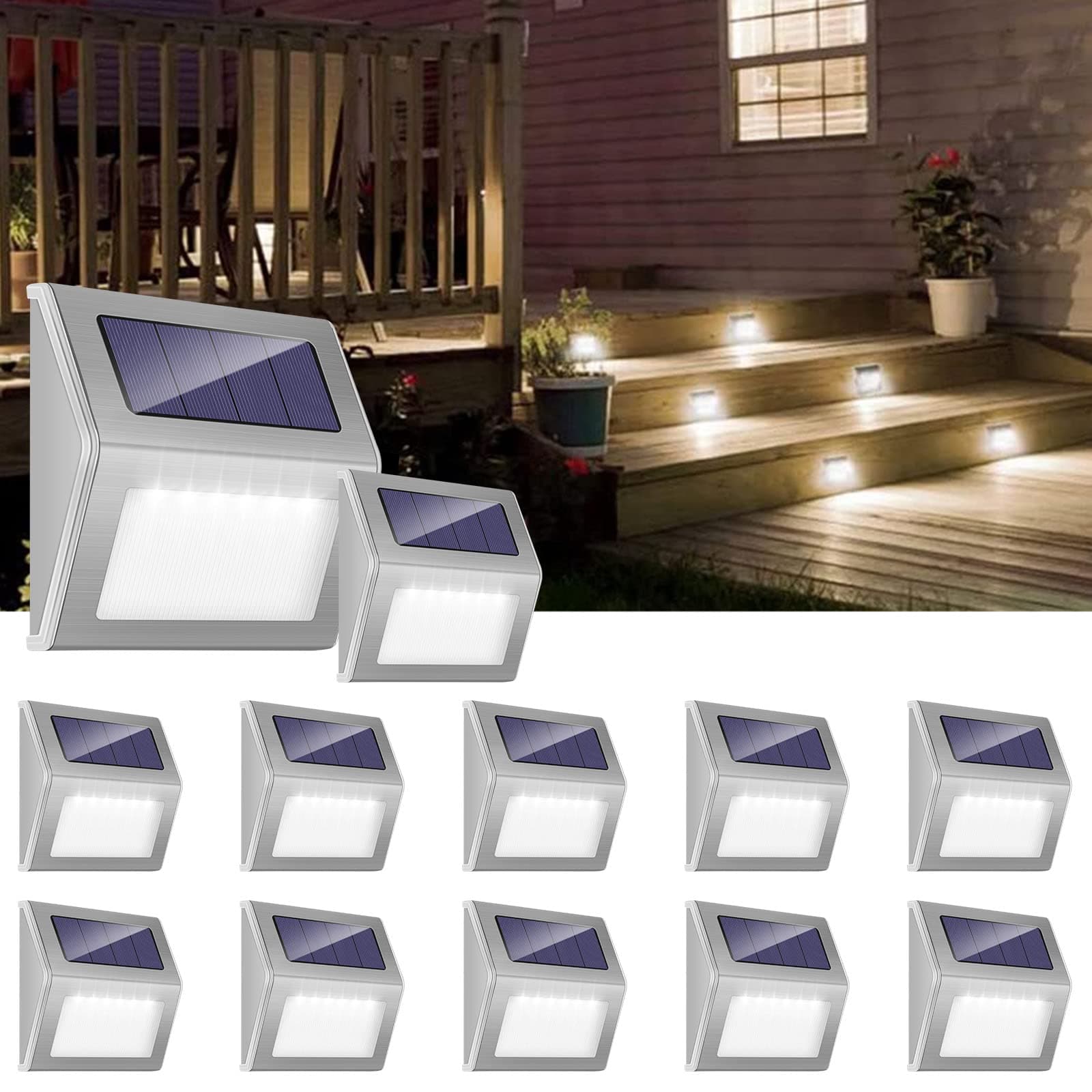 Solar Step Lights Outdoor, iThird 6 LED Solar Stair Lights Waterproof Deck Step Lights Auto ON/Off Solar Powered Lights for Stairs Steps Fences Decks Garden Paths Patio Pool(12 Pack Daylight)