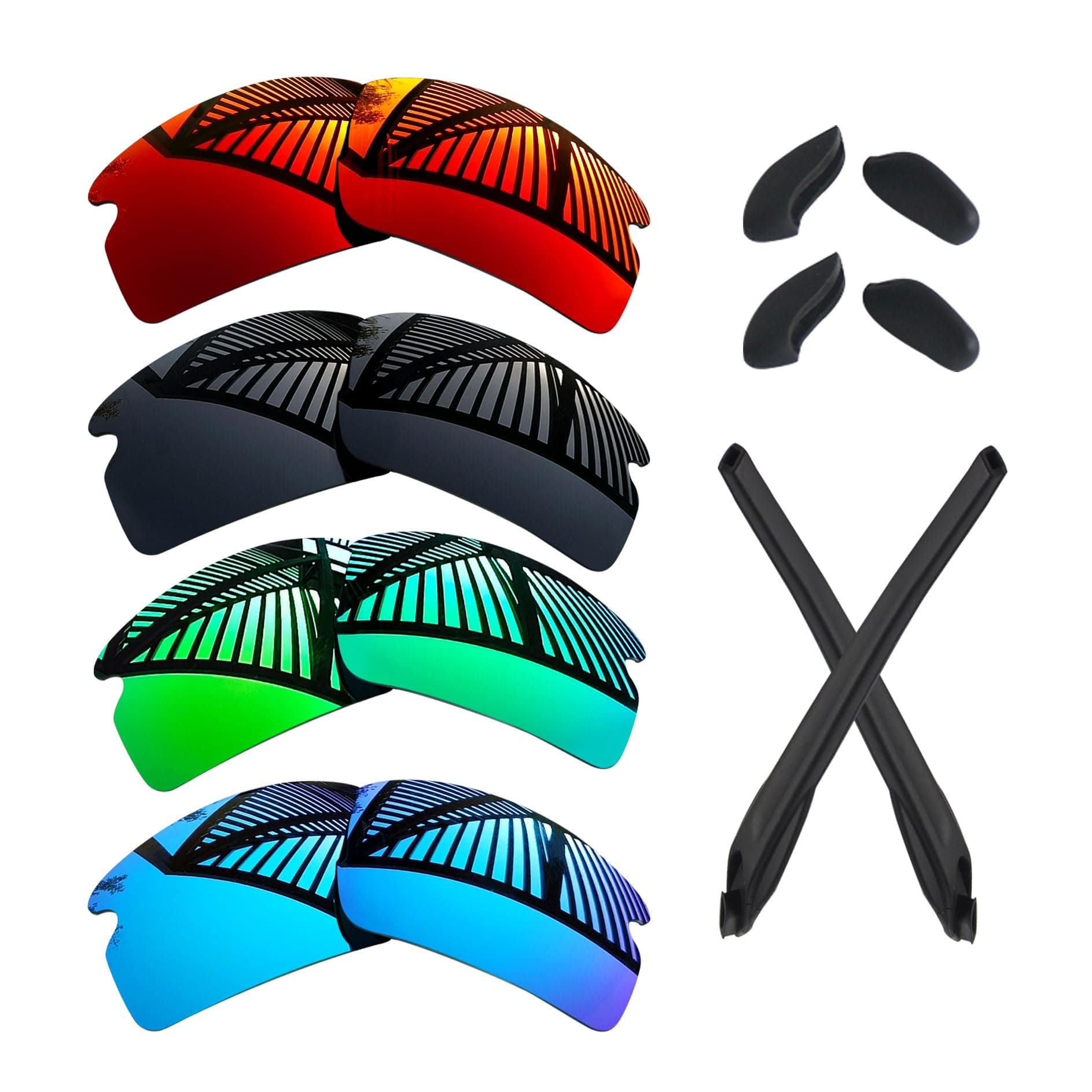 MYCOURAG 4 Pairs Replacement Lense&Rubber Kits for Oakley Flak 2.0 OO9295 Sunglasses - Solid Black+Emerald+Ice Blue+Fire Red