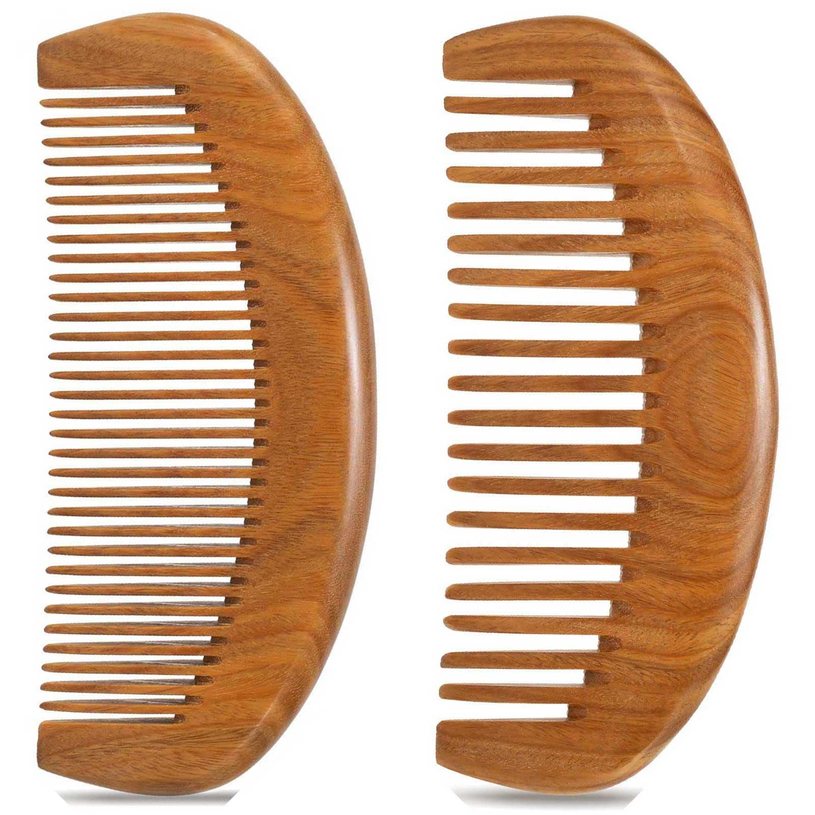 2 Pack Wooden Comb, Beard Comb for Men, Hair Combs for Women - Green Sandalwood