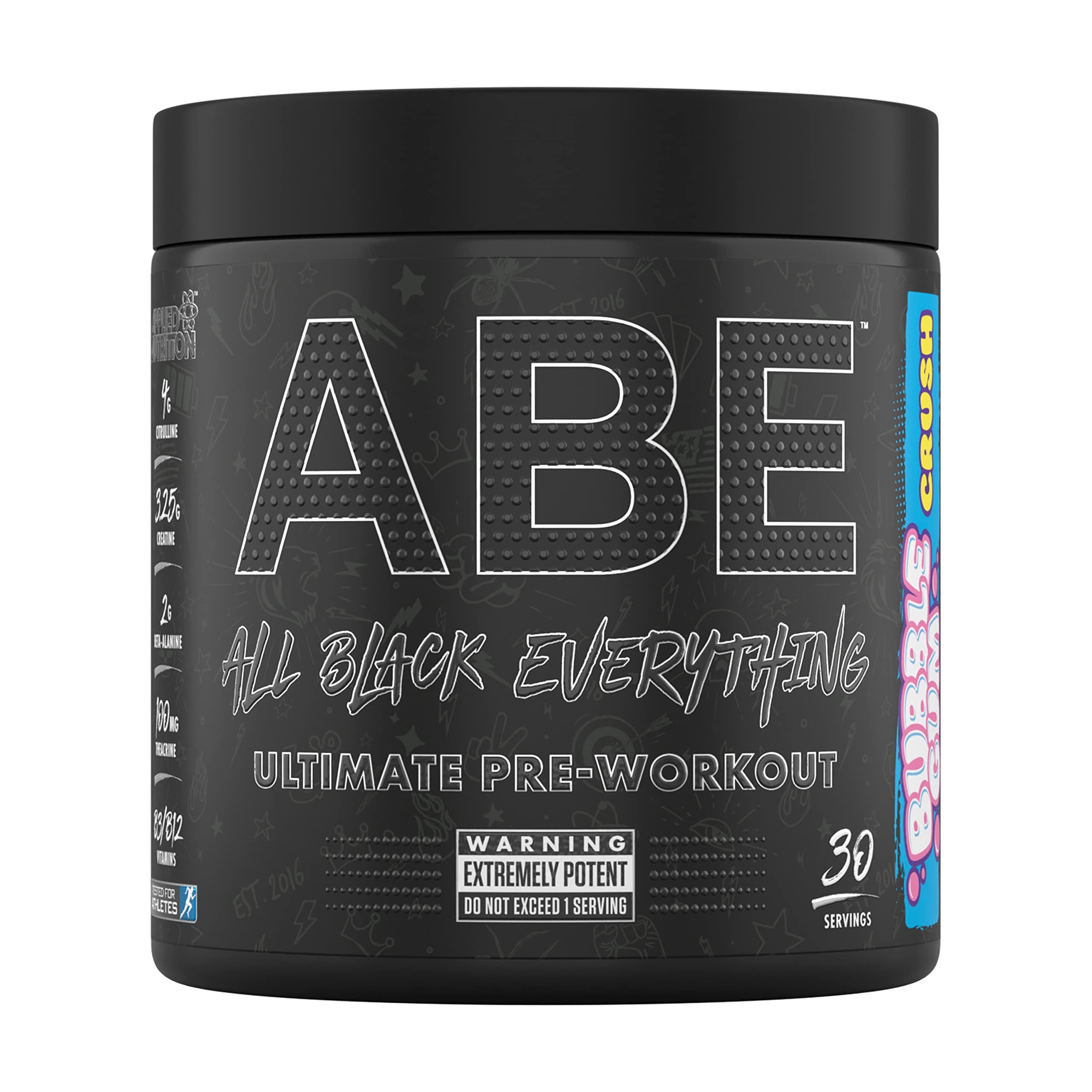 Applied Nutrition ABE All Black Everything Pre Workout Powder Energy, Physical Performance with Citrulline, Creatine, Beta Alanine, Caffeine, VIT B Complex (30 Servings, Bubblegum)