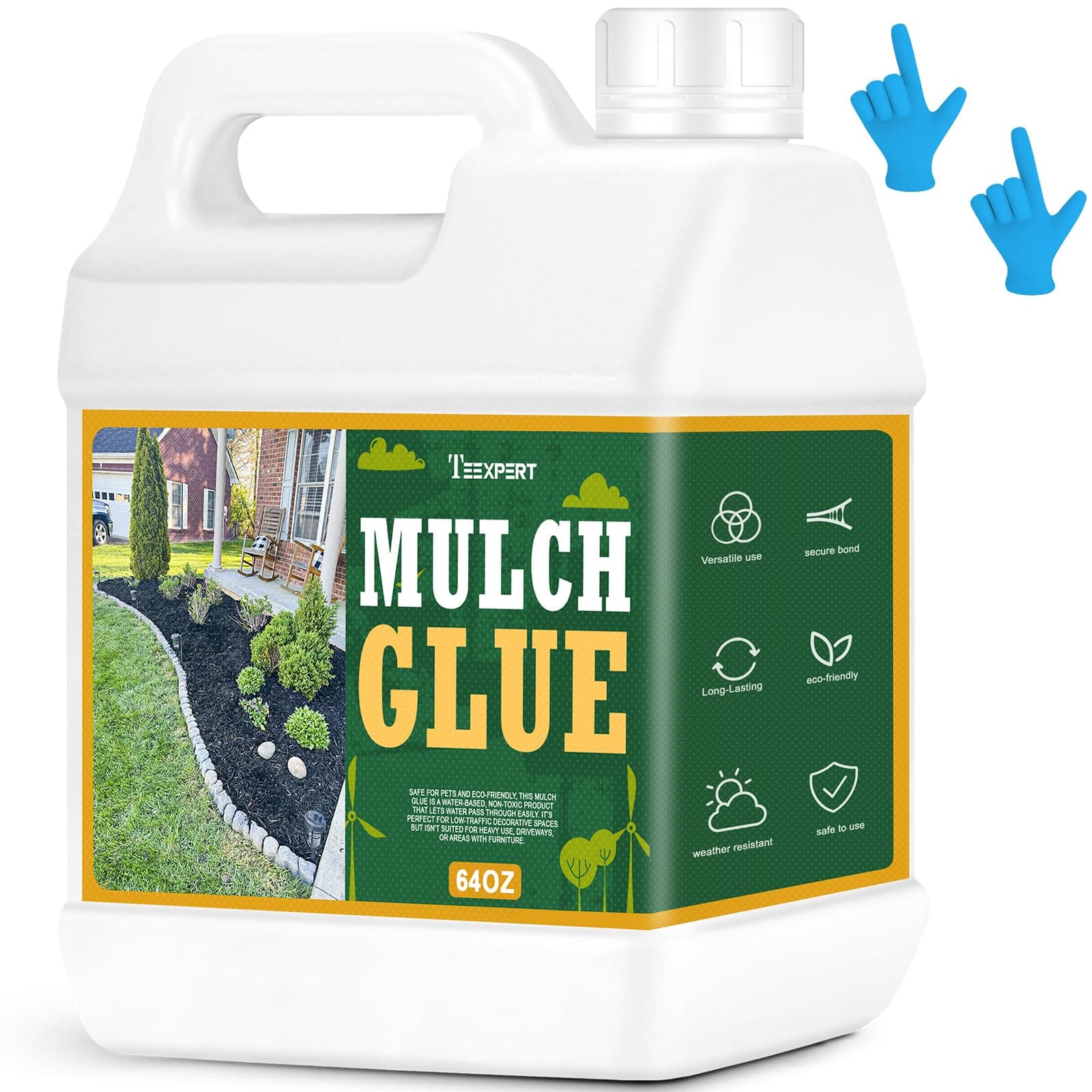 Teexpert 64OZ Mulch Glue for Landscaping - Long-Lasting Pine Straw,Bark,Rubber Mulch,Rock,and Pea Gravel Glue Binder Stabilizer for Outdoor Gardens