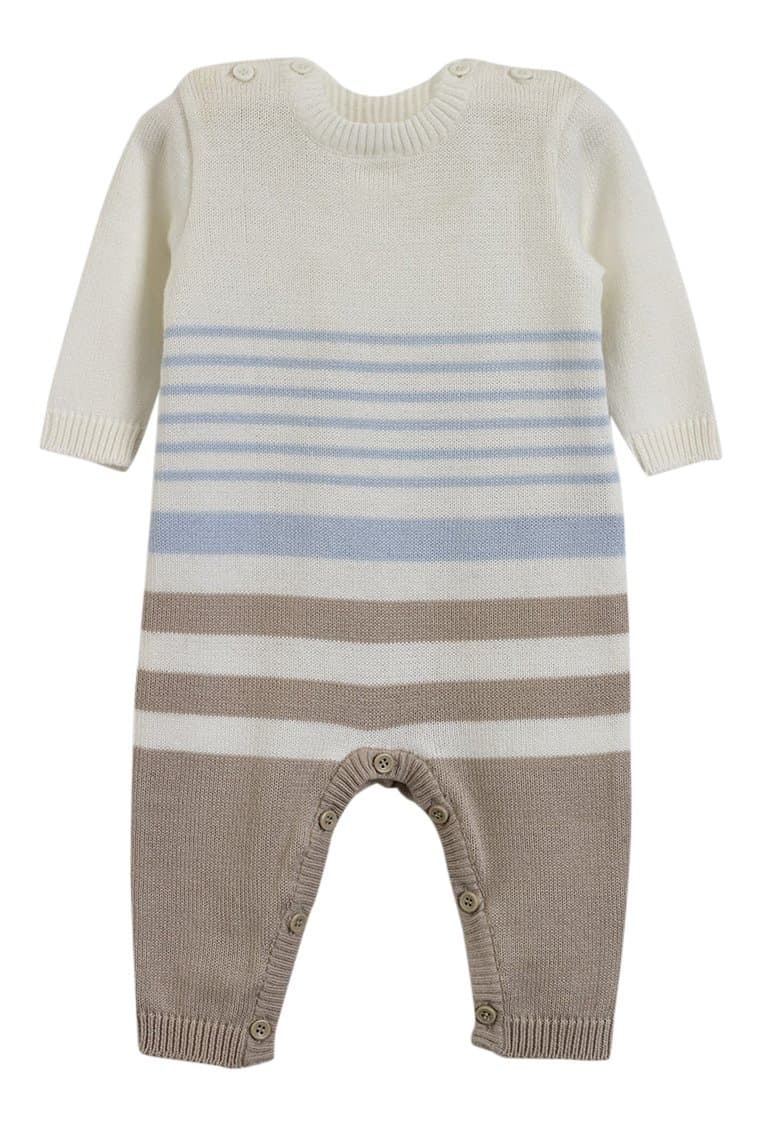 Natures Knits Stripe All In One Blue&Mink Striped 3-6months Organic Cotton Baby Suit