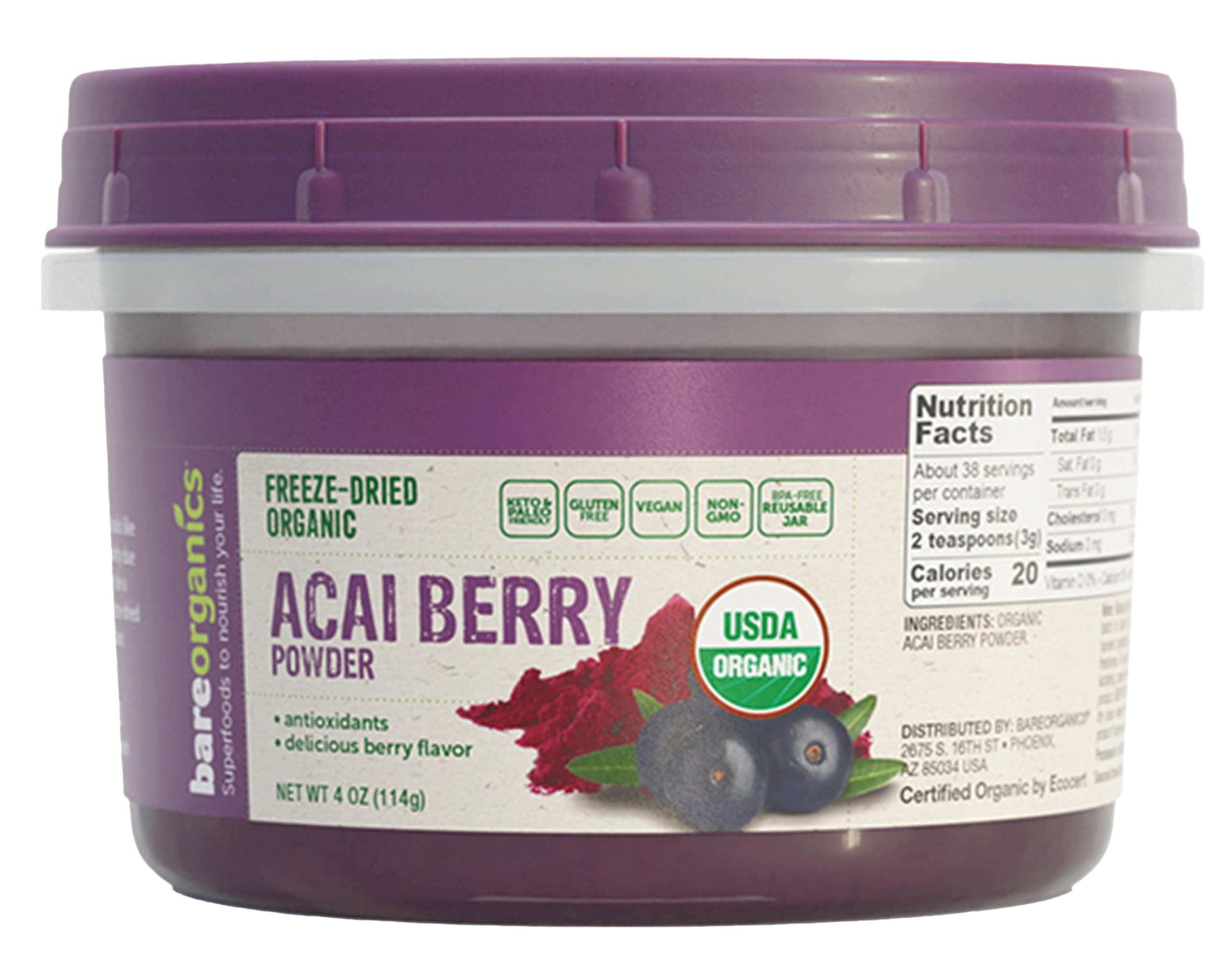 BareOrganics Raw Organic Acai Berry Powder