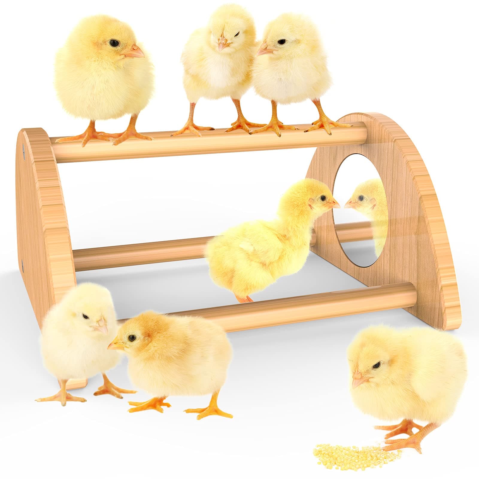 Mini Chick Perch with Mirror, Strong Bamboo Roosting Bar for coop and brooder, Training Perch for Baby Chicks, El Pollitos, La Pollita, Easy to Assemble and Clean, Fun Toys for Chick