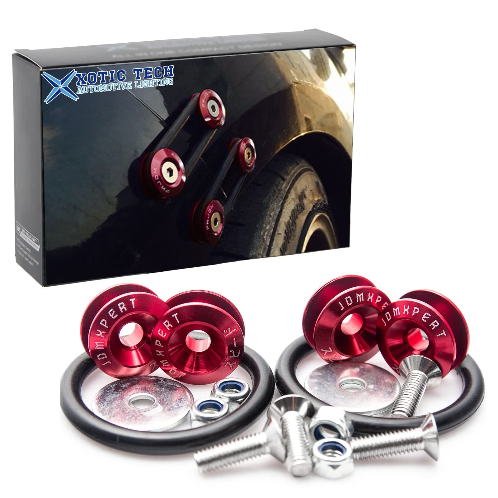 JDM Quick Release Fasteners Compatible with Car Bumpers Trunk Fender Hatch Lids(Red)